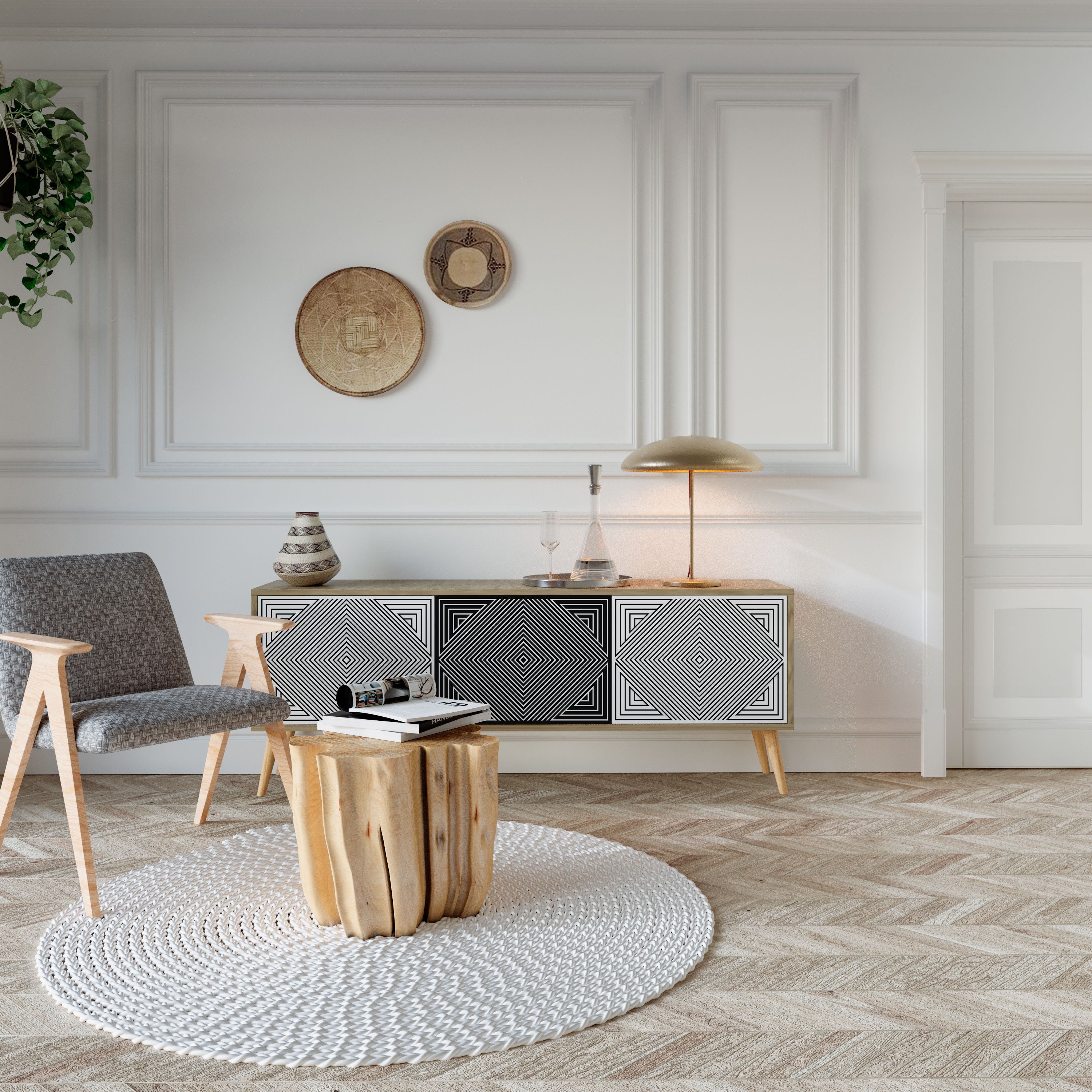 POLYGON ILLUSION TV-Lowboard mit 3 Türen in Eiche-Optik