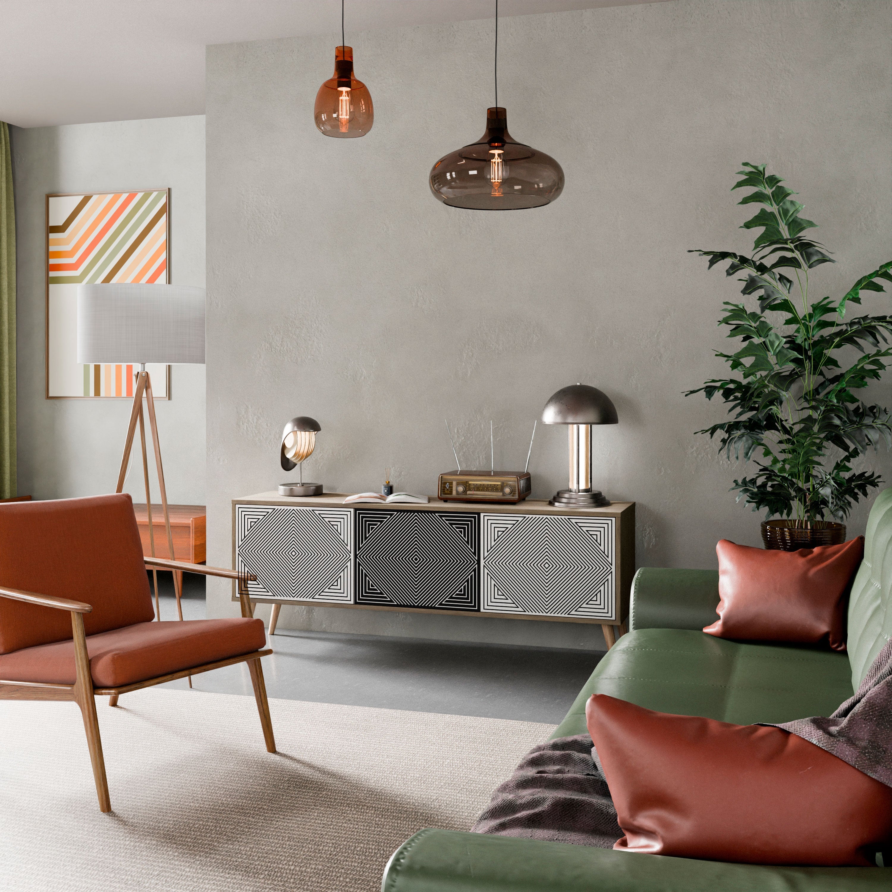 POLYGON ILLUSION TV-Lowboard mit 3 Türen in Eiche-Optik