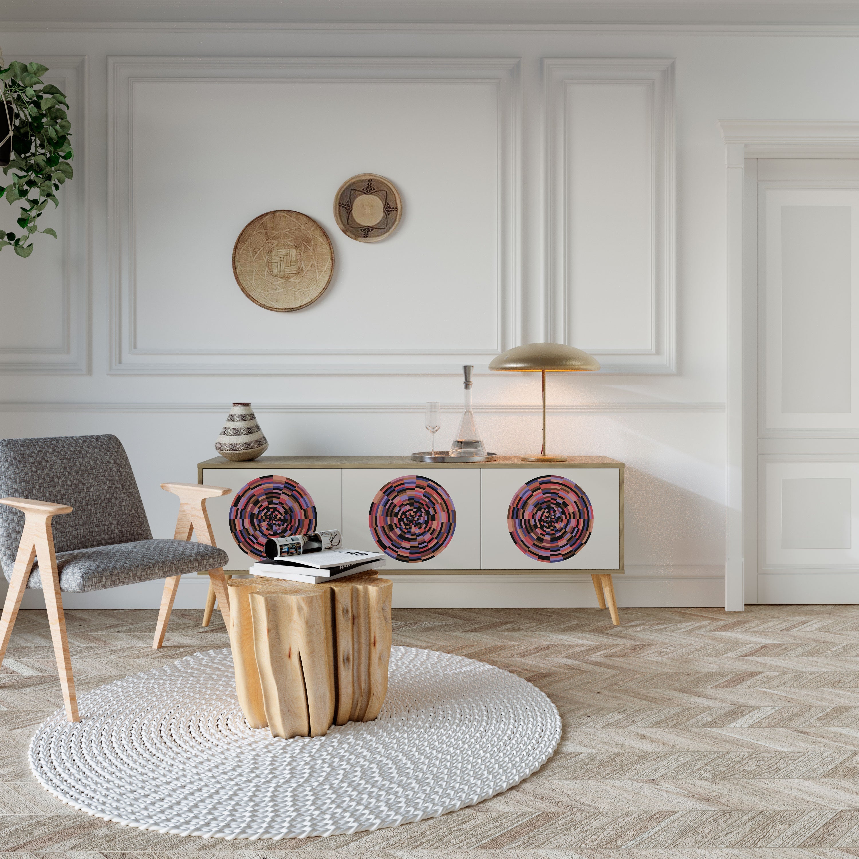 BROWN CIRCLES TV-Lowboard mit 3 Türen in Eiche-Optik