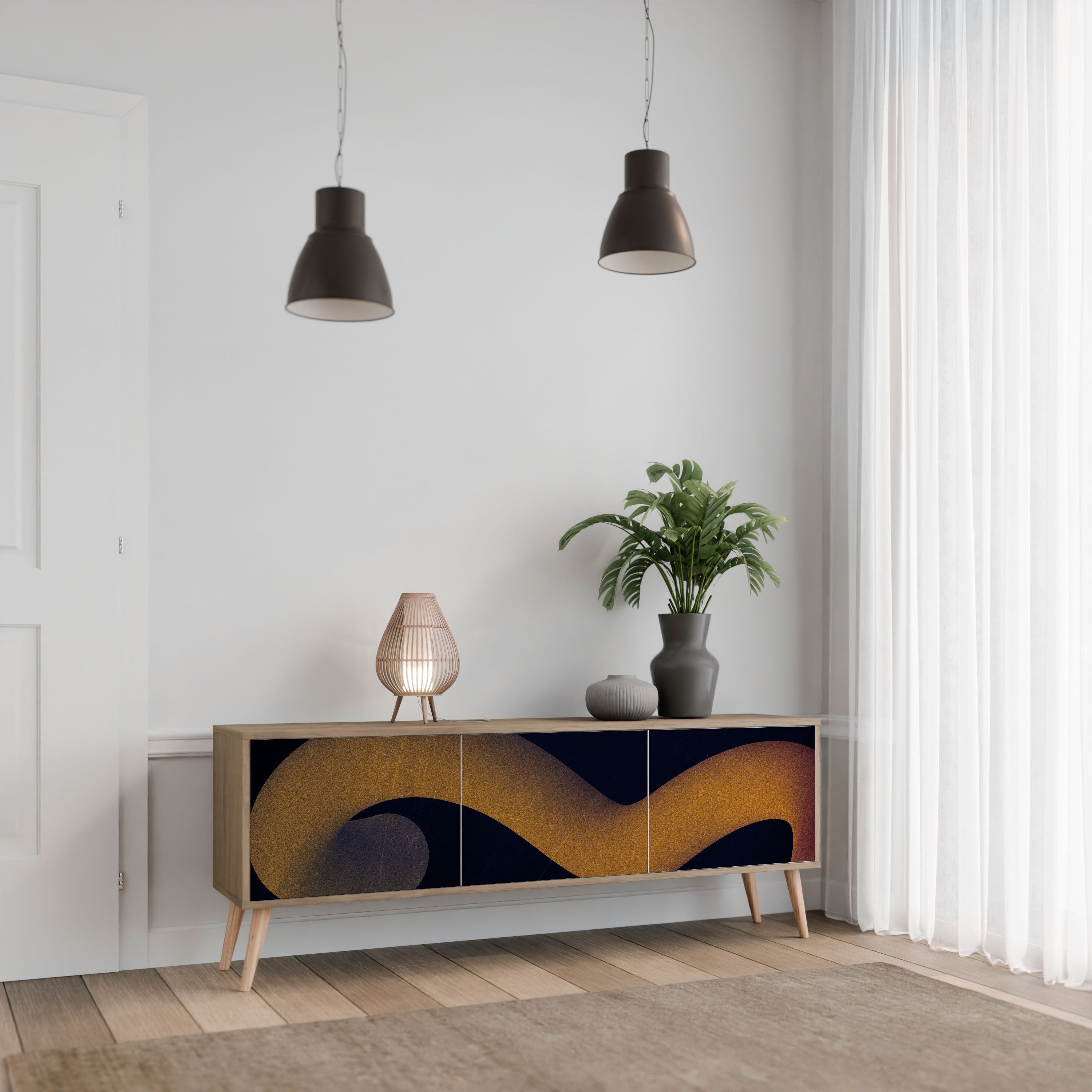 HOLLOW TIME TV-Lowboard mit 3 Türen in Eiche-Optik