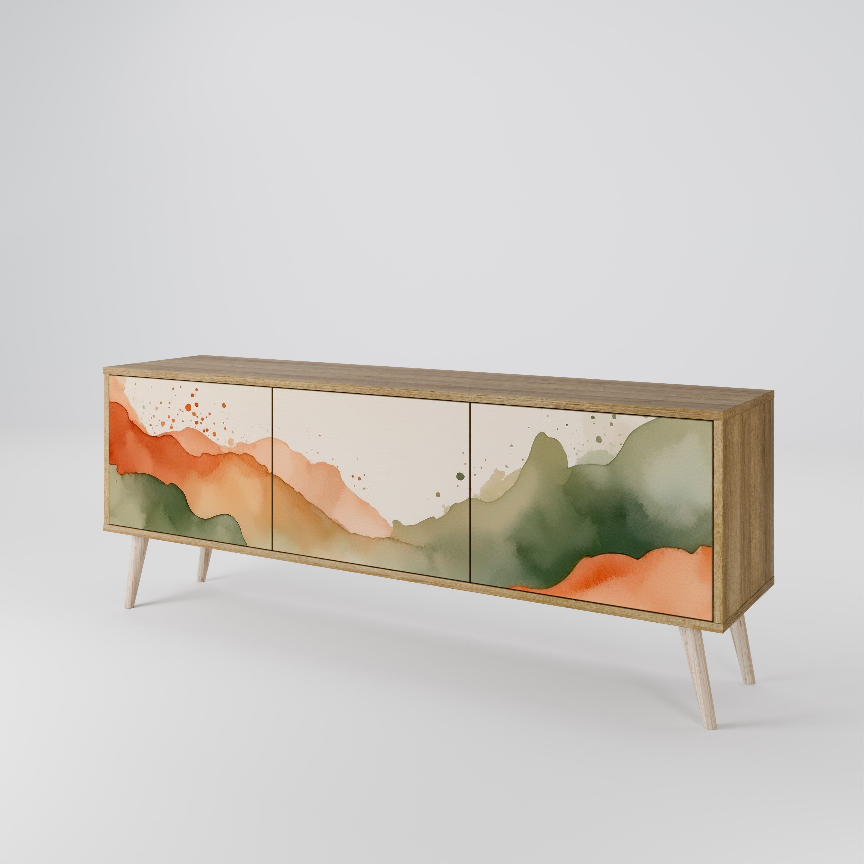 WATERCOLOUR PEAKS 3-Door TV Stand in Oak Effect