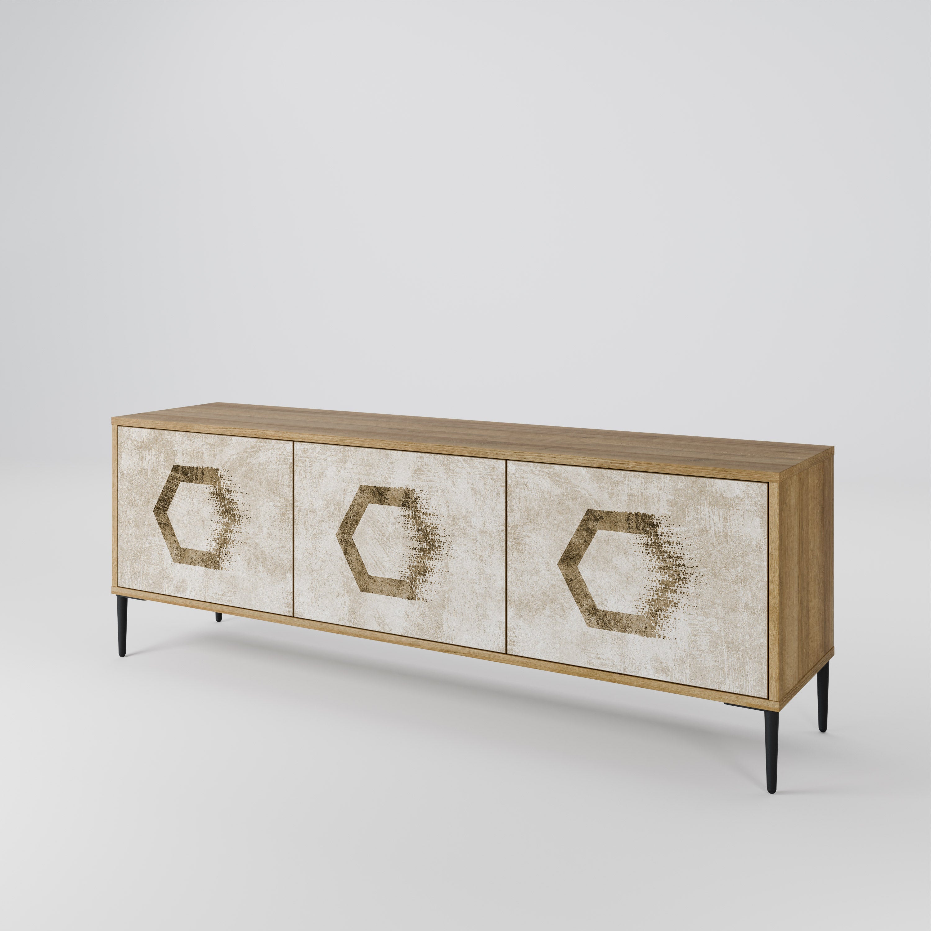 HEXAGONAL SHAPES TV-Lowboard mit 3 Türen in Eiche-Optik