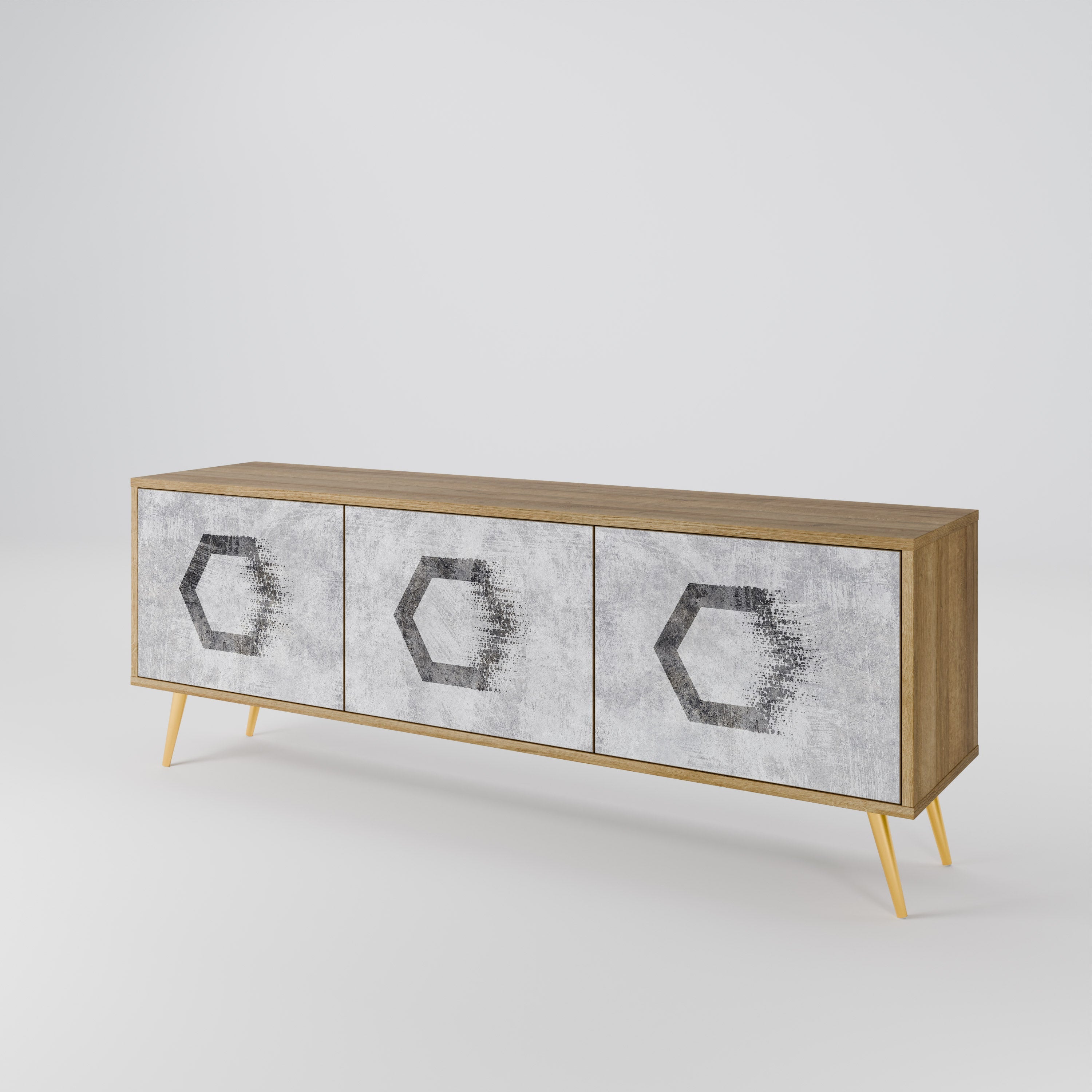 HEXAGONAL FIGURES TV-Lowboard mit 3 Türen in Eiche-Optik