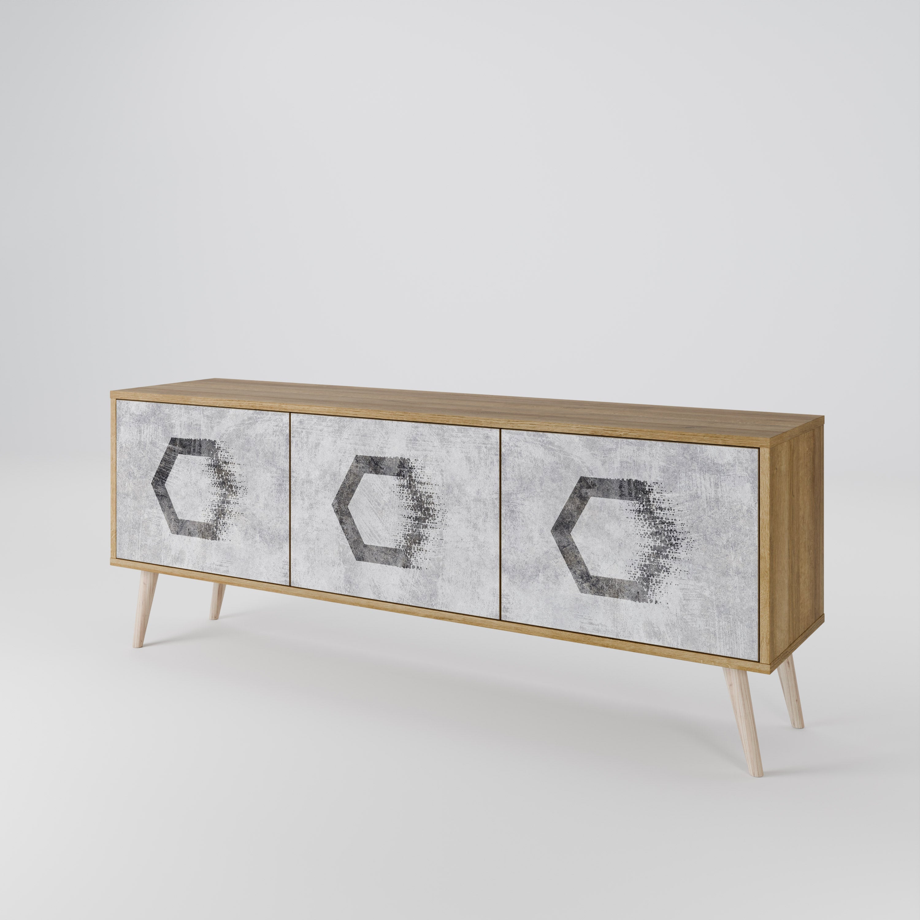 HEXAGONAL FIGURES TV-Lowboard mit 3 Türen in Eiche-Optik