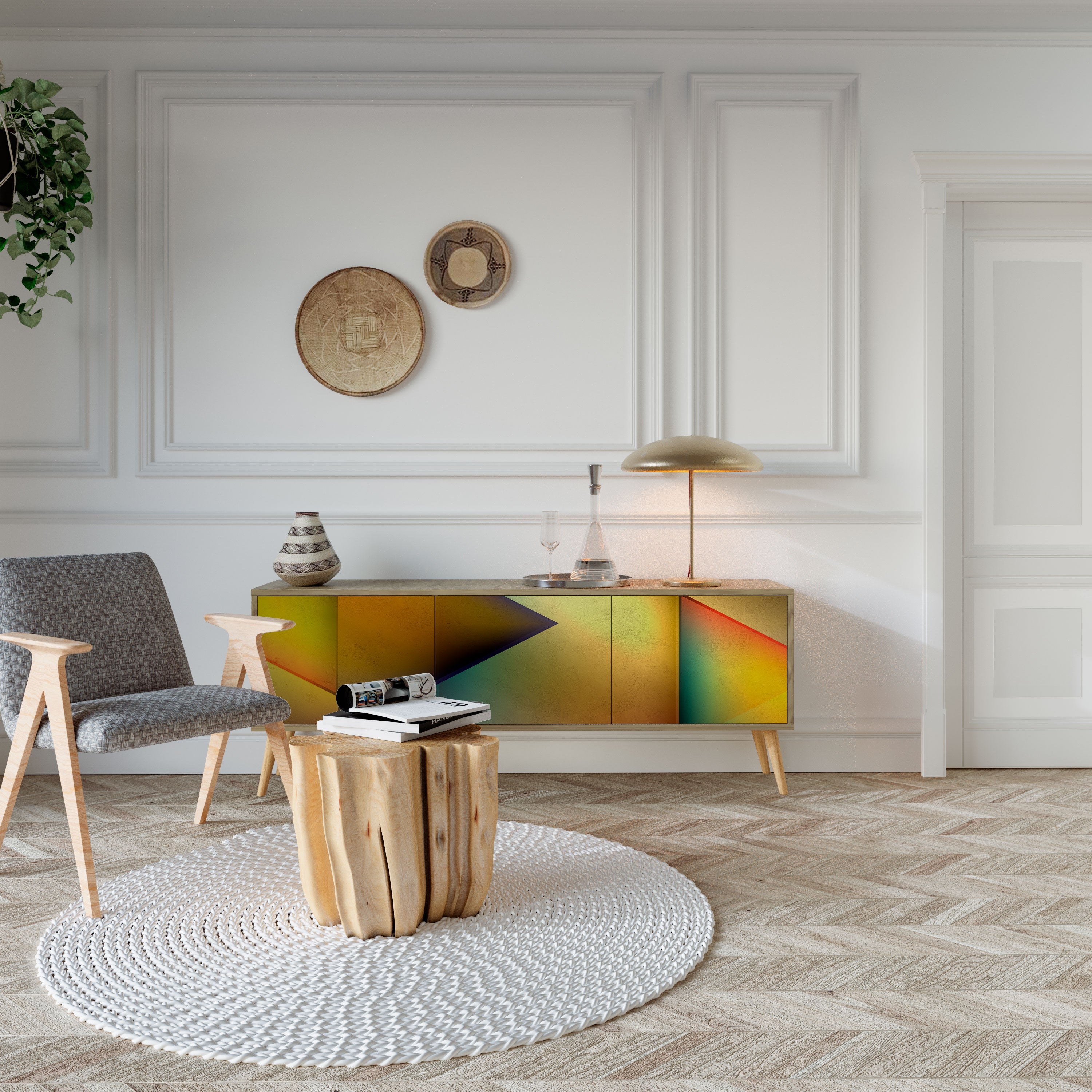 PIERCING SHARPNESS TV-Lowboard mit 3 Türen in Eiche-Optik