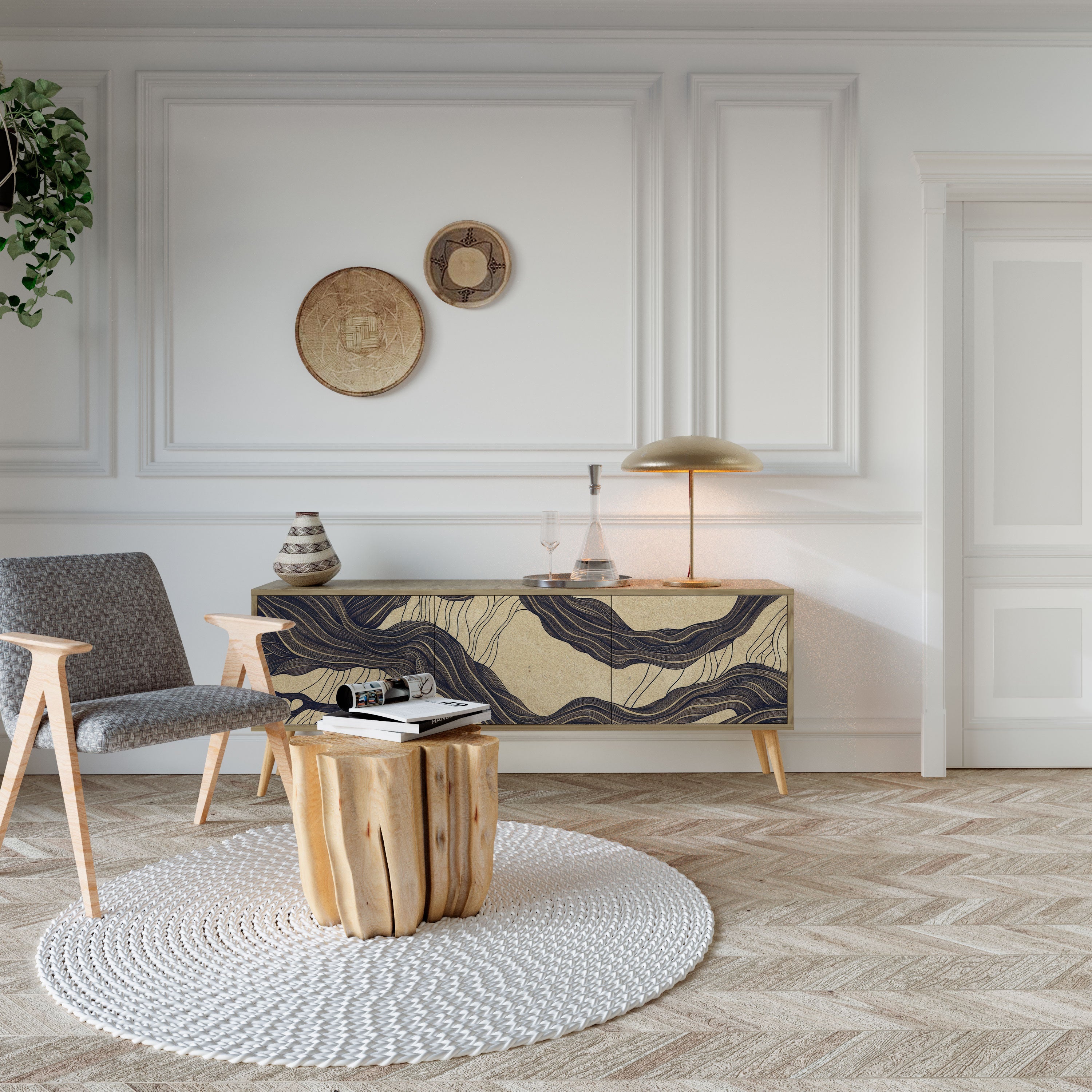 UNIFIED FRAGMENTS TV-Lowboard mit 3 Türen in Eiche-Optik