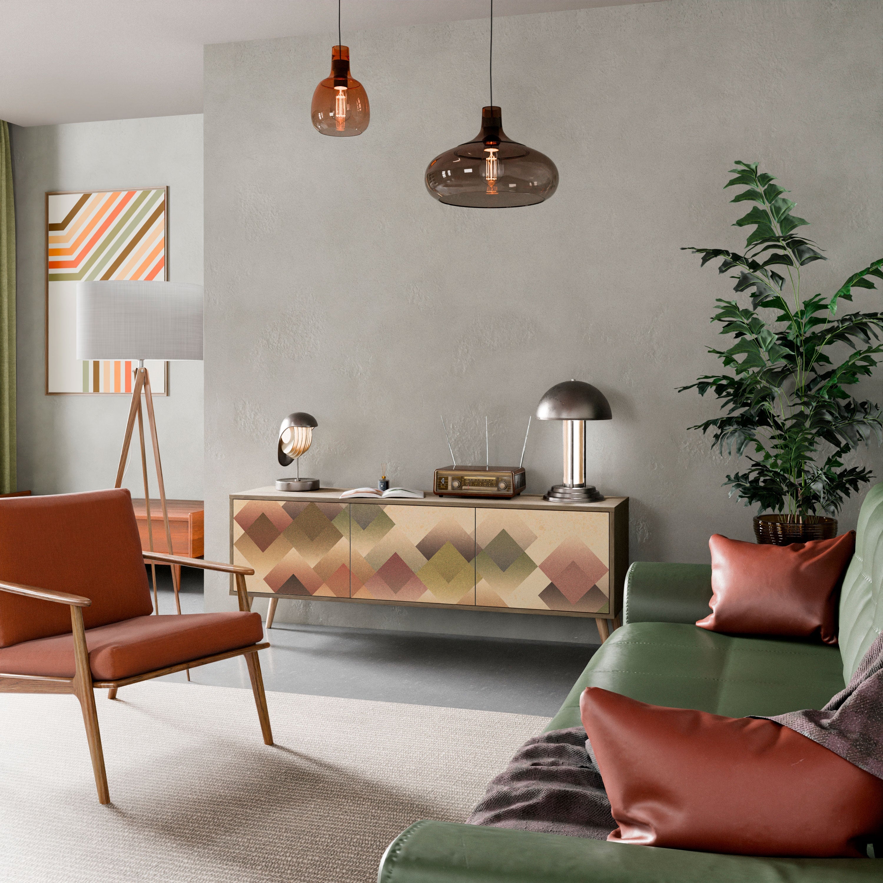 GEOMETRIC FUSION TV-Lowboard mit 3 Türen in Eiche-Optik