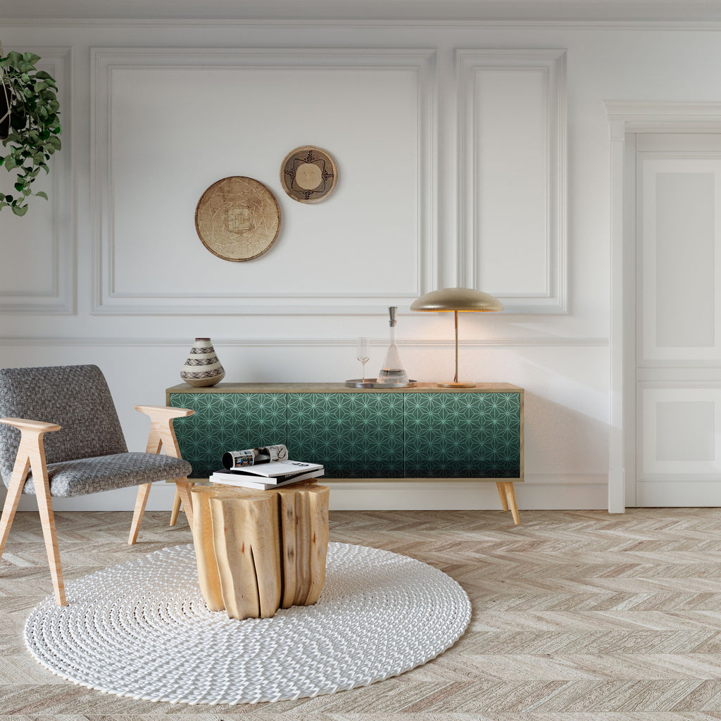 ORNAMENTAL GLIMMER TV-Lowboard mit 3 Türen in Eiche-Optik