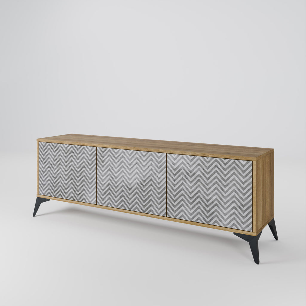 CONCRETE ZIG ZAG TV-Lowboard mit 3 Türen in Eiche-Optik