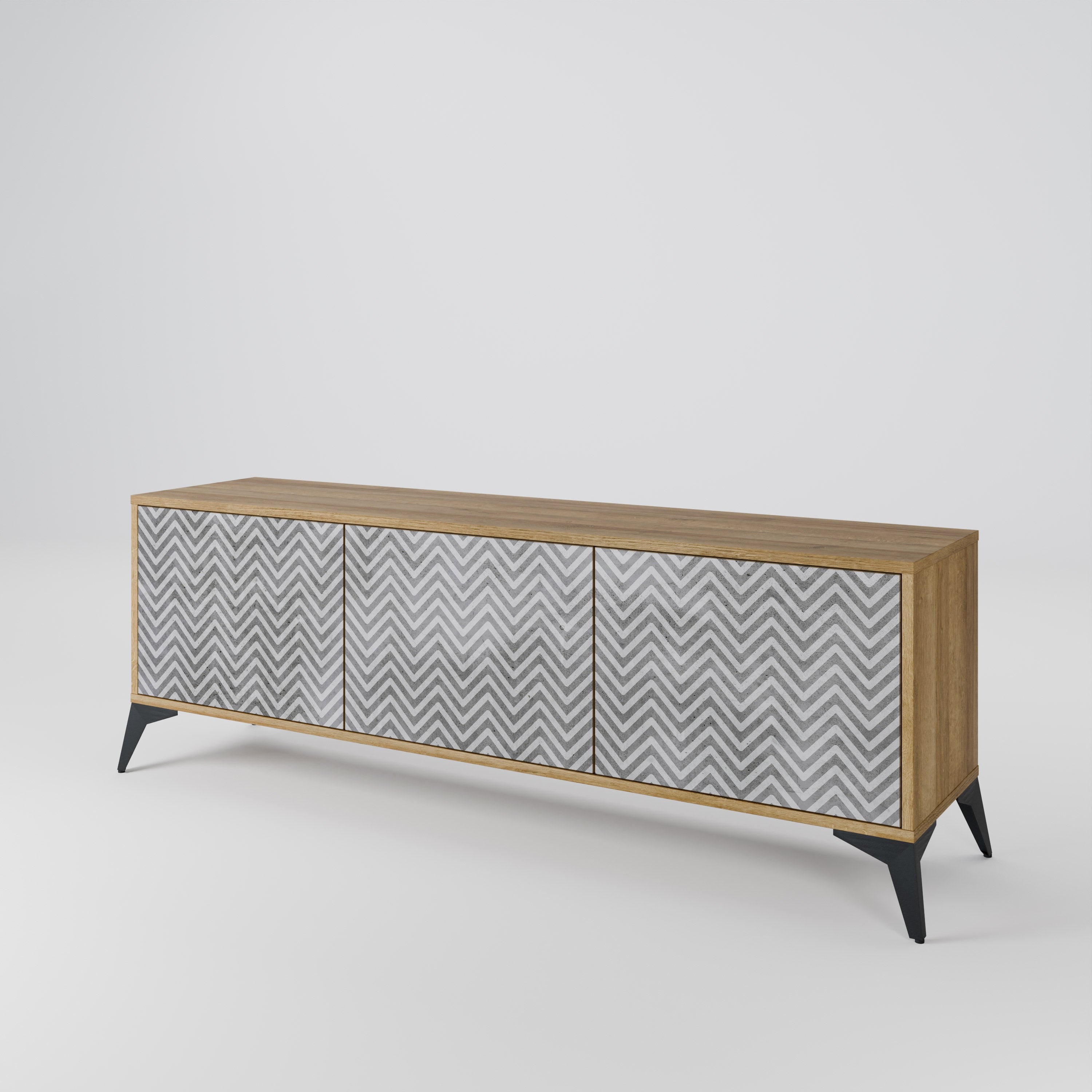CONCRETE ZIG ZAG TV-Lowboard mit 3 Türen in Eiche-Optik