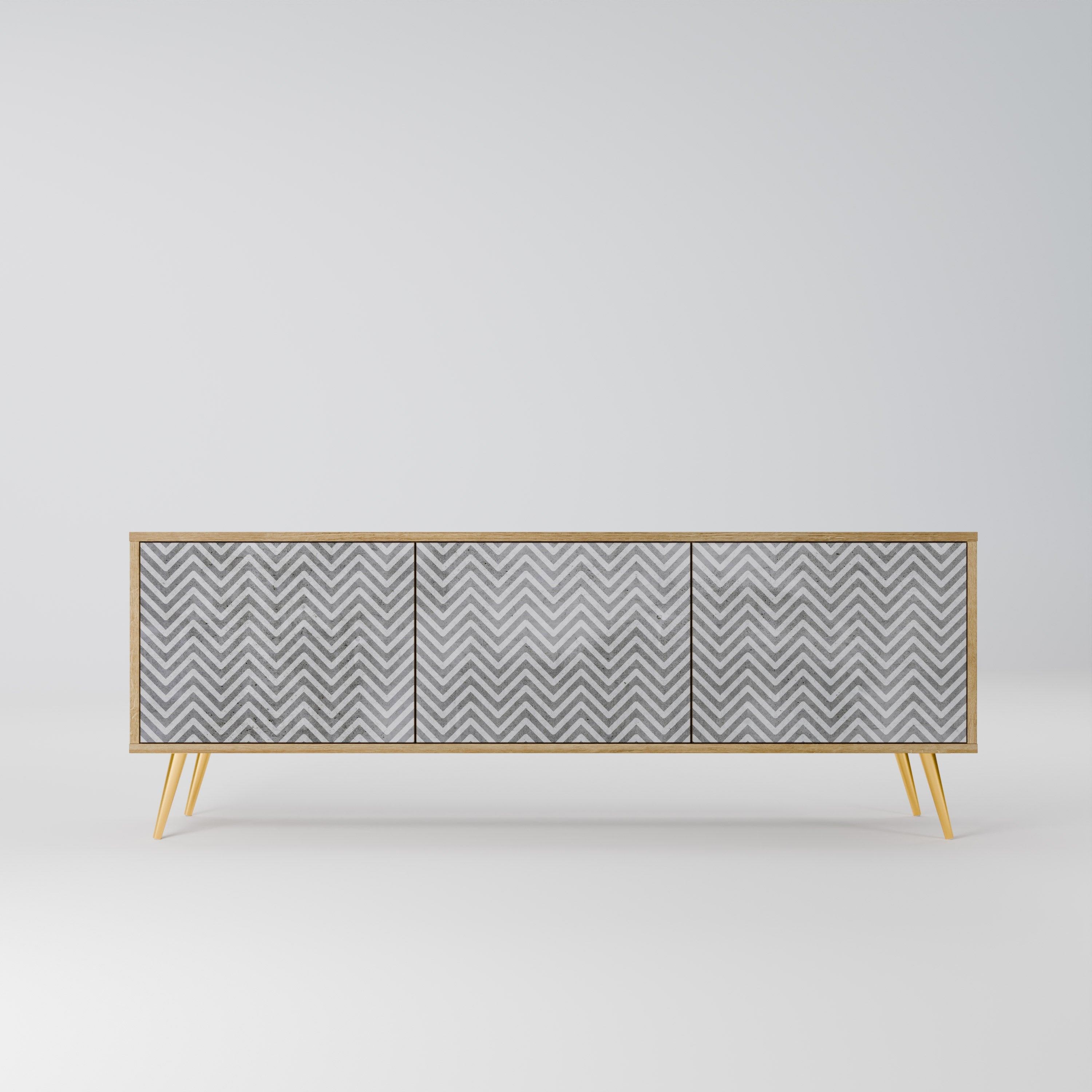 CONCRETE ZIG ZAG TV-Lowboard mit 3 Türen in Eiche-Optik