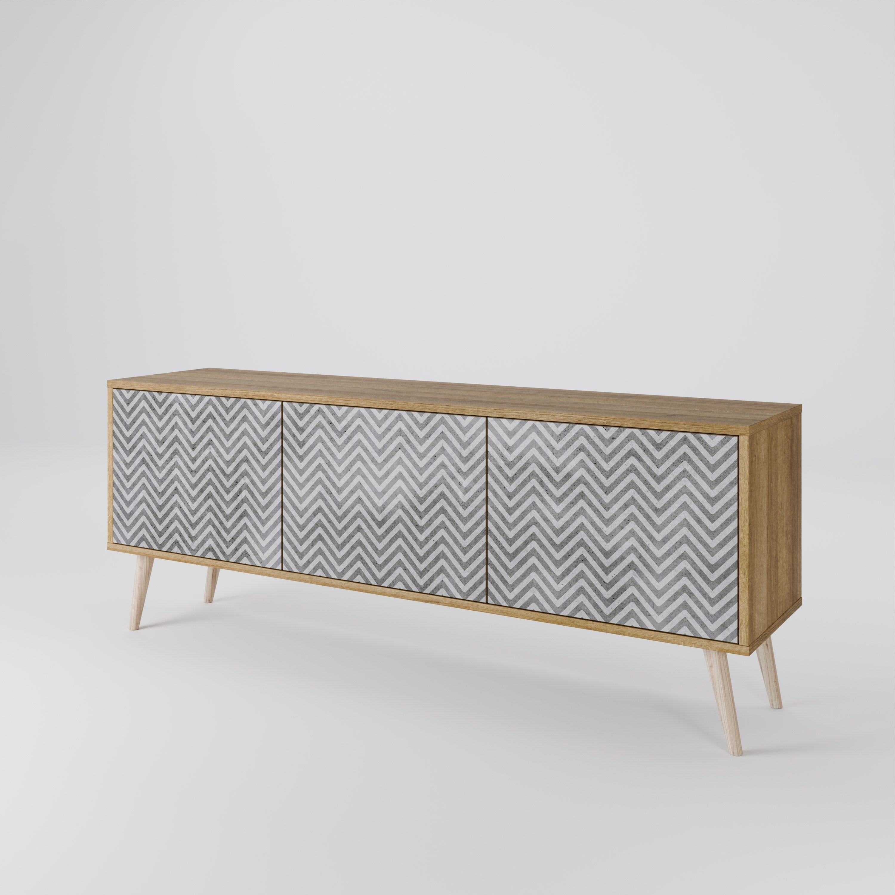 CONCRETE ZIG ZAG TV-Lowboard mit 3 Türen in Eiche-Optik