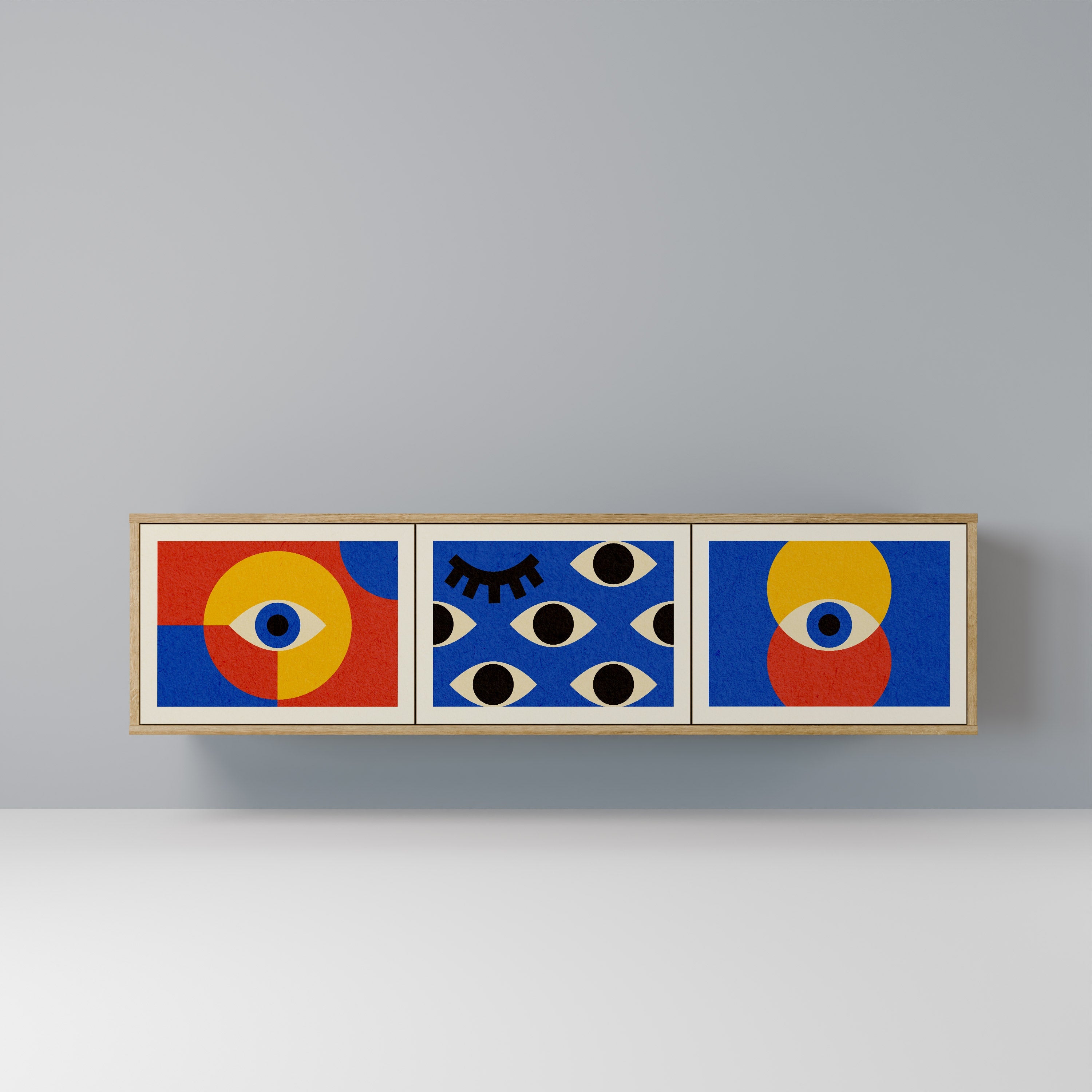 GEOMETRIC EYES TV-Lowboard mit 3 Türen in Eiche-Optik