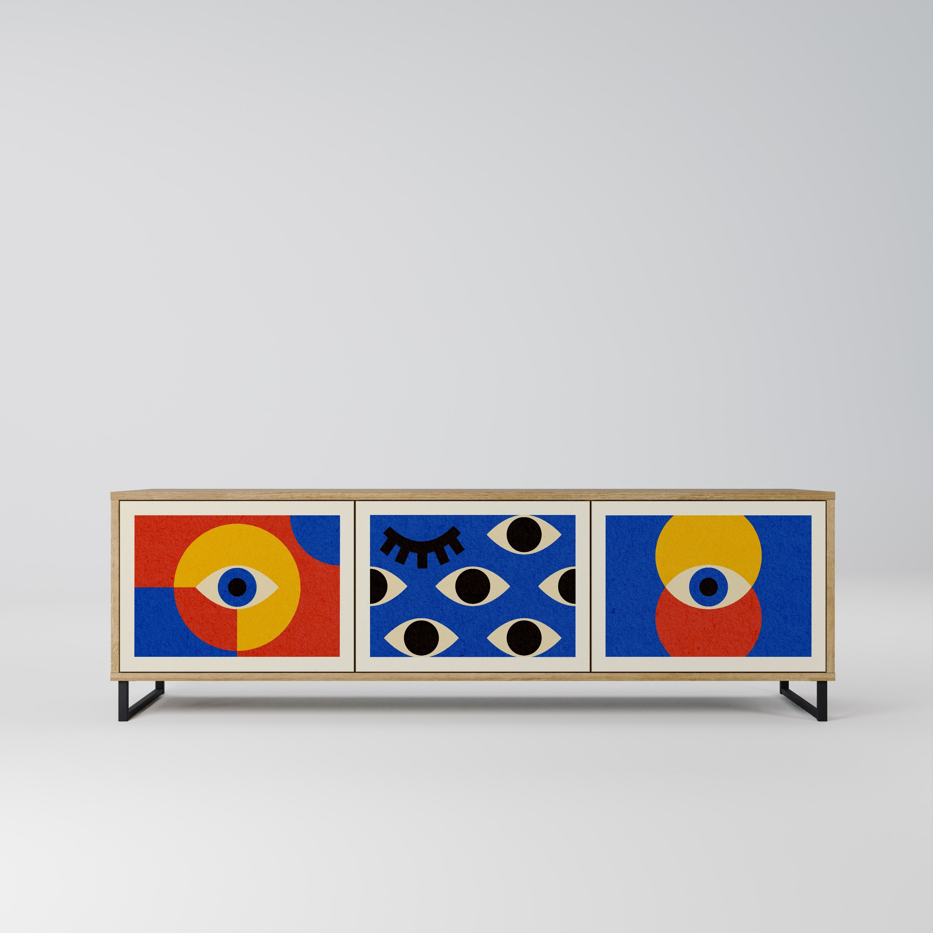 GEOMETRIC EYES TV-Lowboard mit 3 Türen in Eiche-Optik