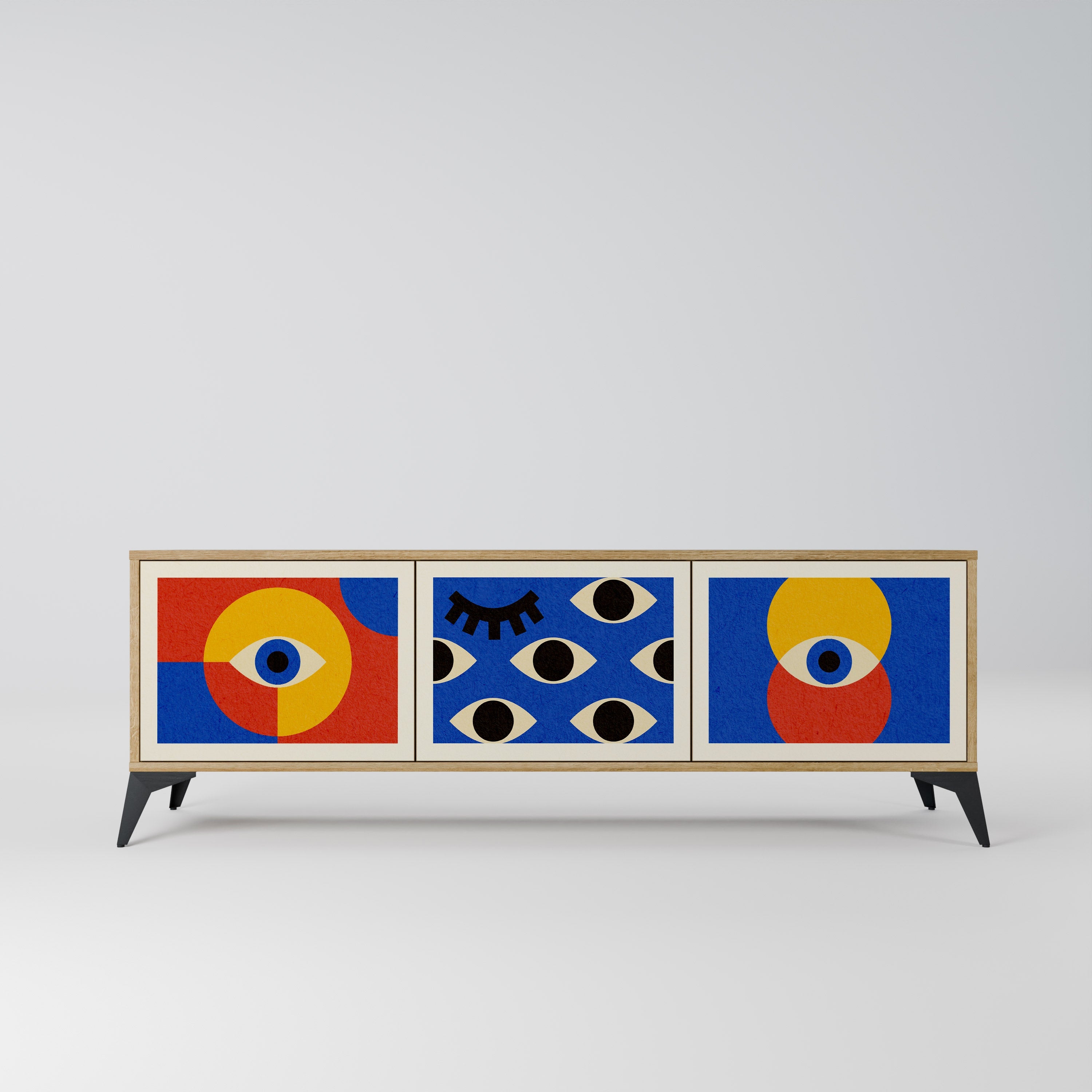 GEOMETRIC EYES TV-Lowboard mit 3 Türen in Eiche-Optik