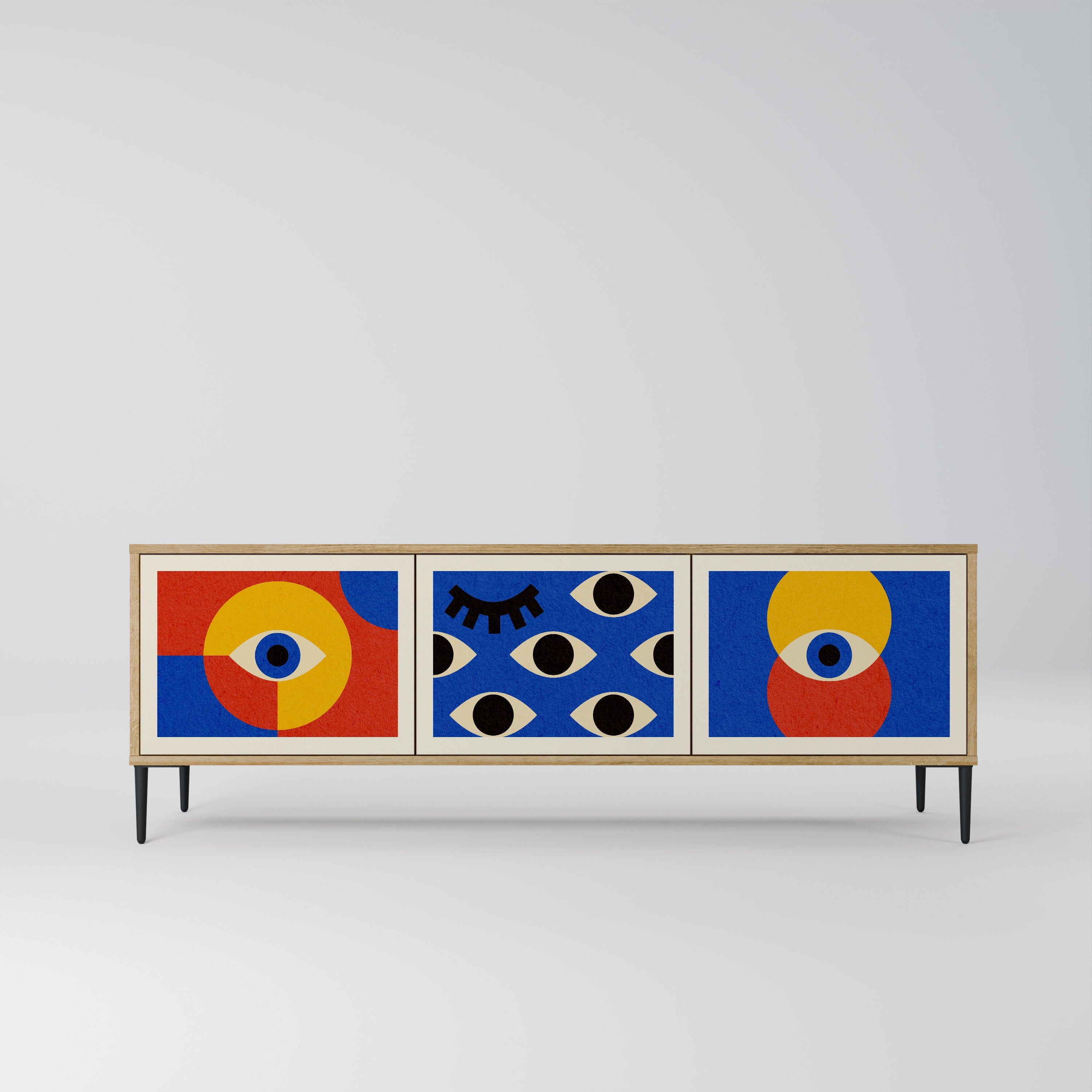 GEOMETRIC EYES TV-Lowboard mit 3 Türen in Eiche-Optik