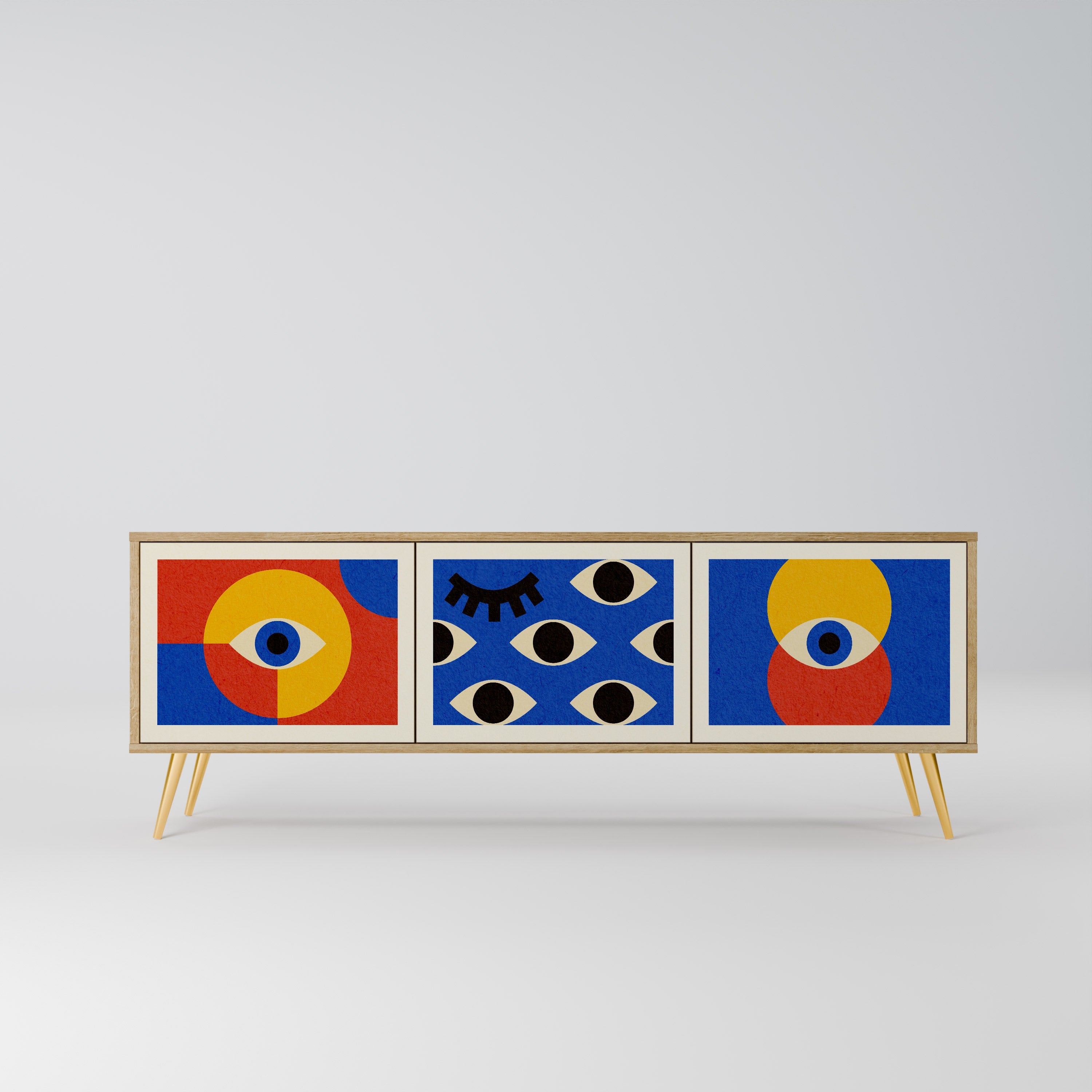 GEOMETRIC EYES TV-Lowboard mit 3 Türen in Eiche-Optik