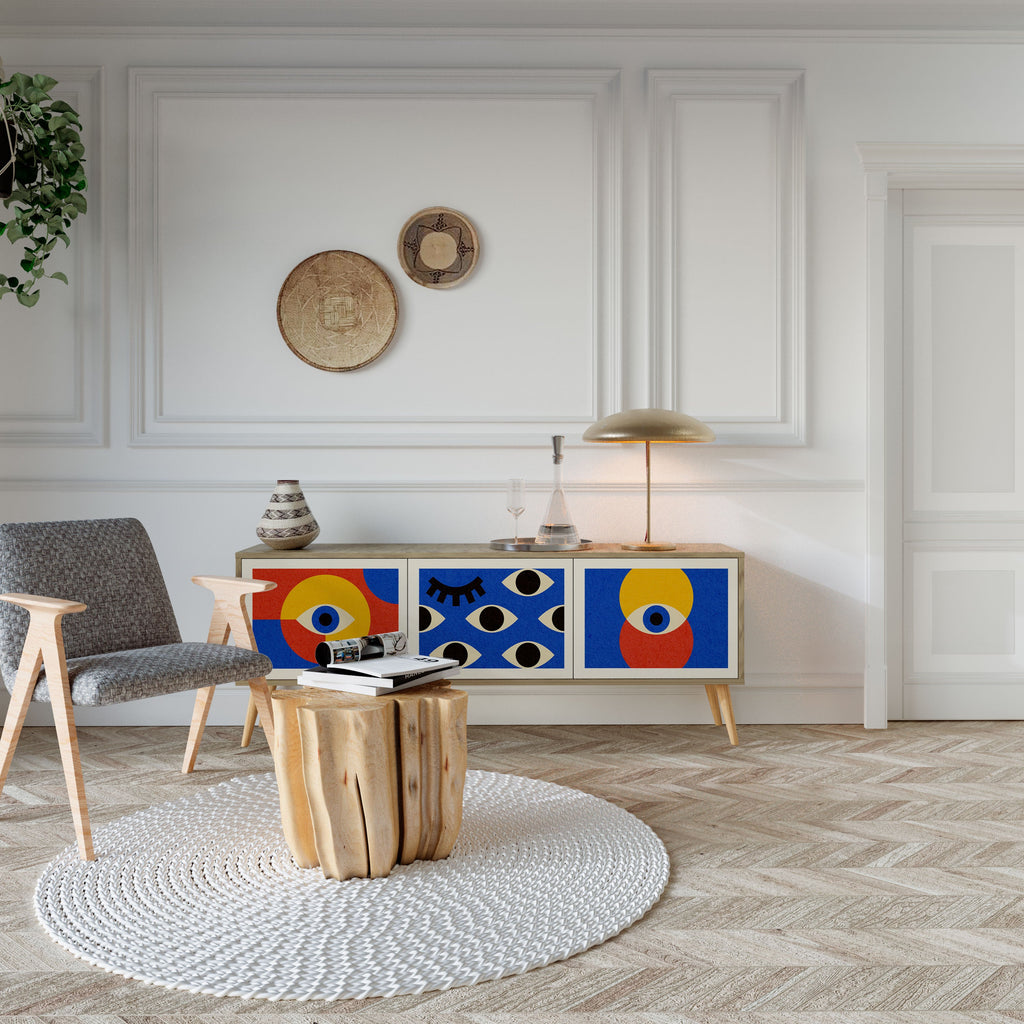 GEOMETRIC EYES TV-Lowboard mit 3 Türen in Eiche-Optik