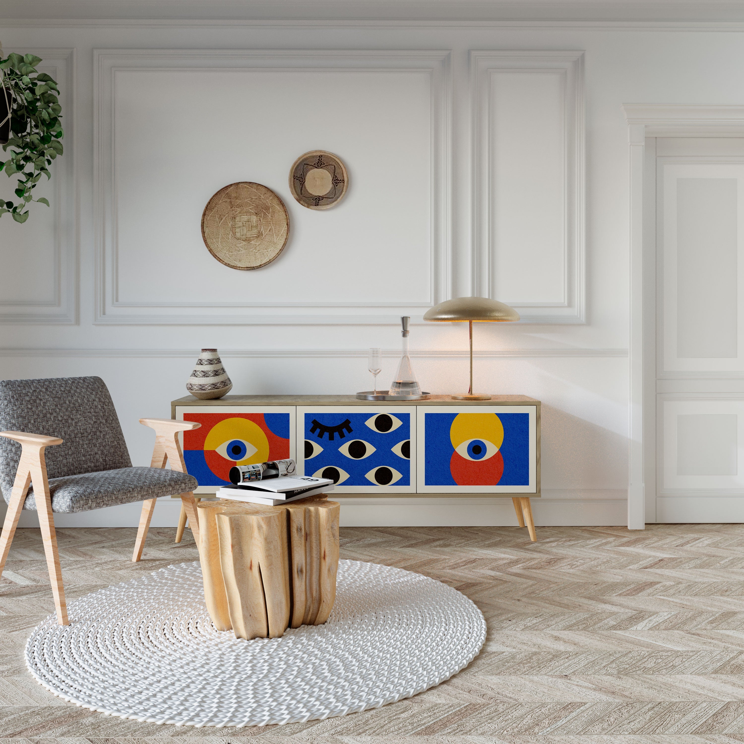 GEOMETRIC EYES TV-Lowboard mit 3 Türen in Eiche-Optik