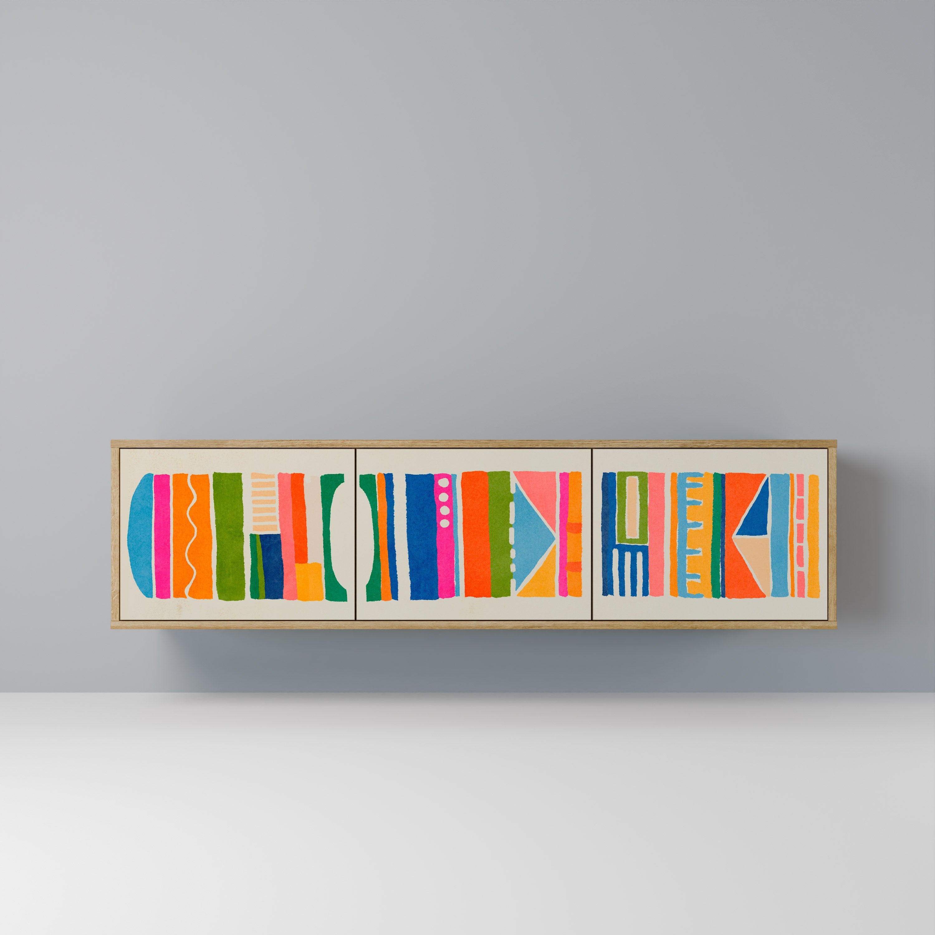 GEOMETRIC SHINE TV-Lowboard mit 3 Türen in Eiche-Optik