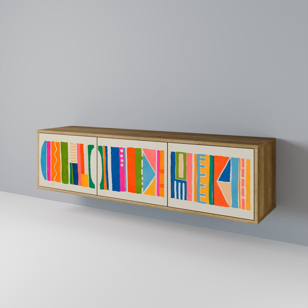 GEOMETRIC SHINE TV-Lowboard mit 3 Türen in Eiche-Optik