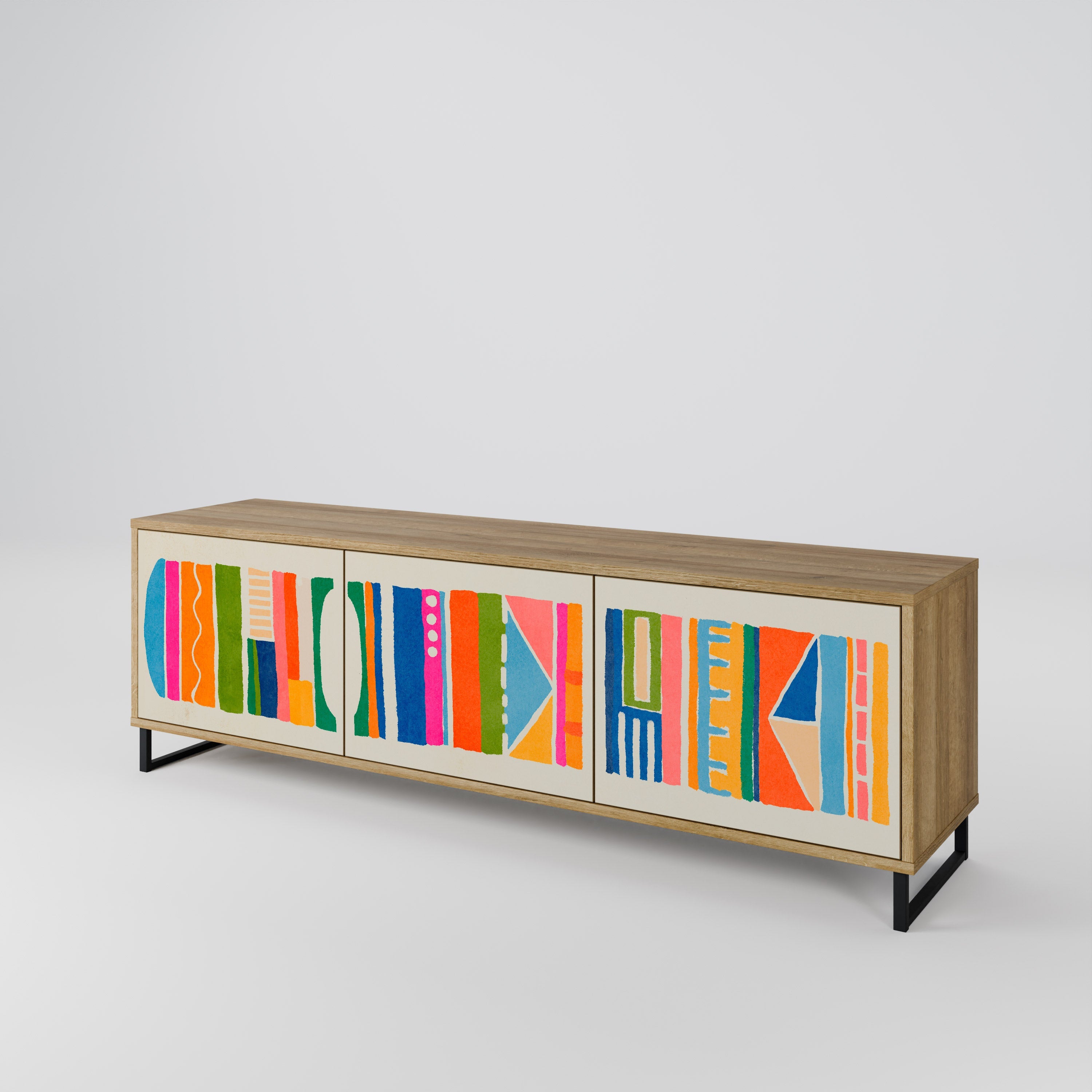 GEOMETRIC SHINE TV-Lowboard mit 3 Türen in Eiche-Optik