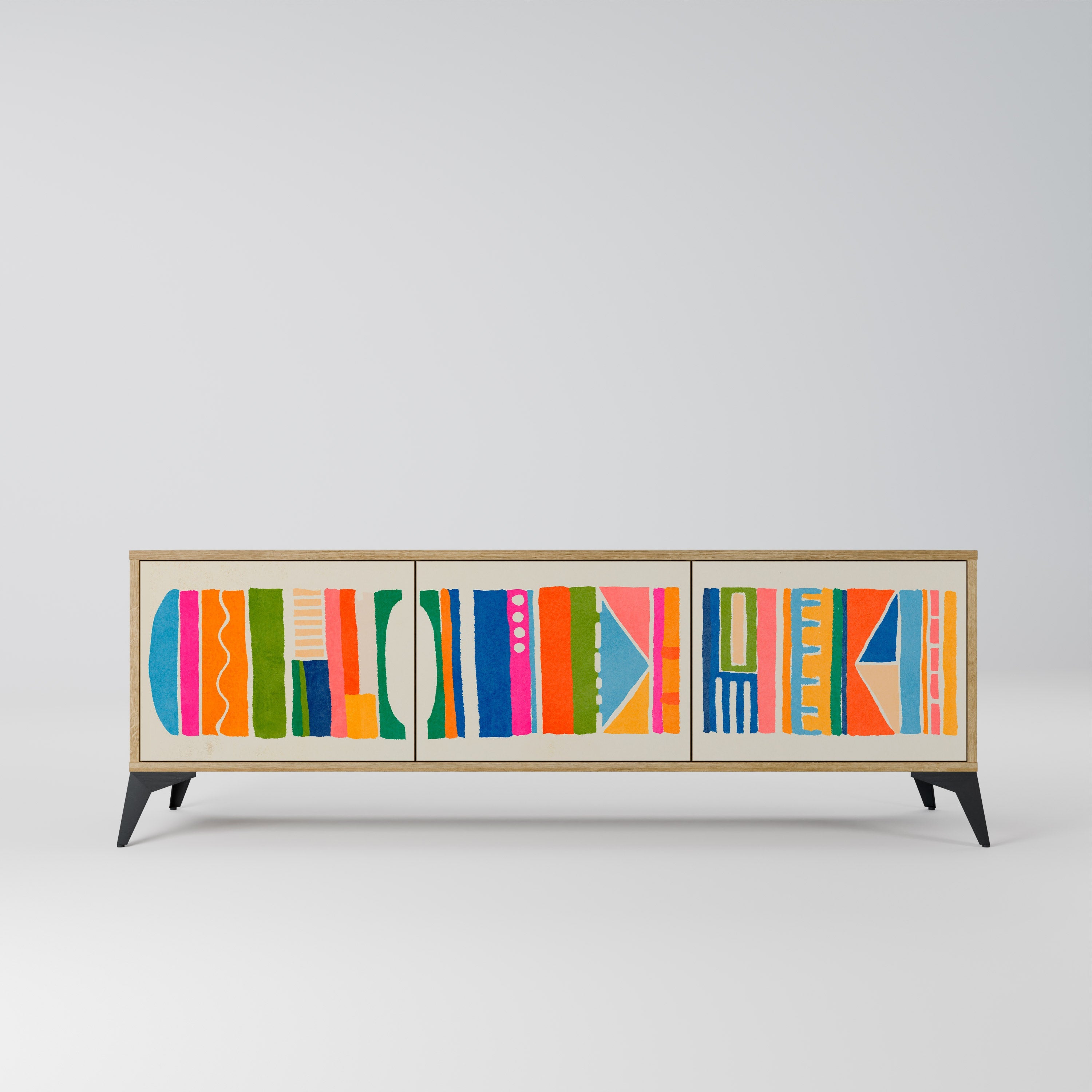 GEOMETRIC SHINE TV-Lowboard mit 3 Türen in Eiche-Optik