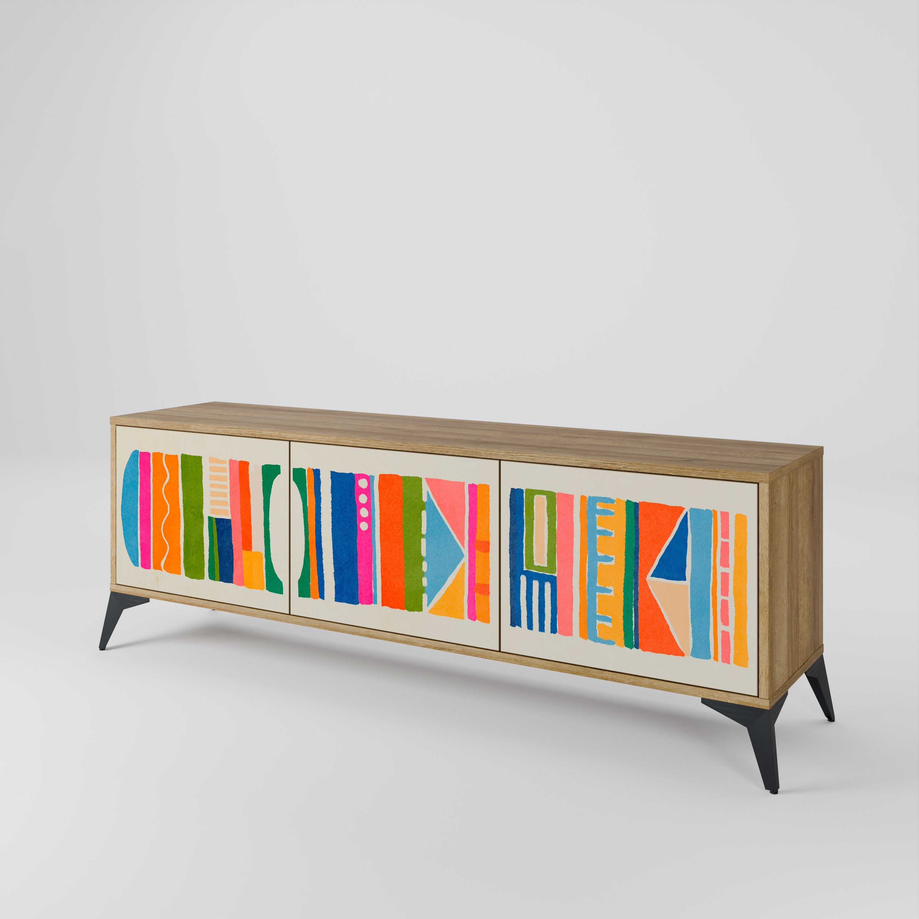 GEOMETRIC SHINE TV-Lowboard mit 3 Türen in Eiche-Optik