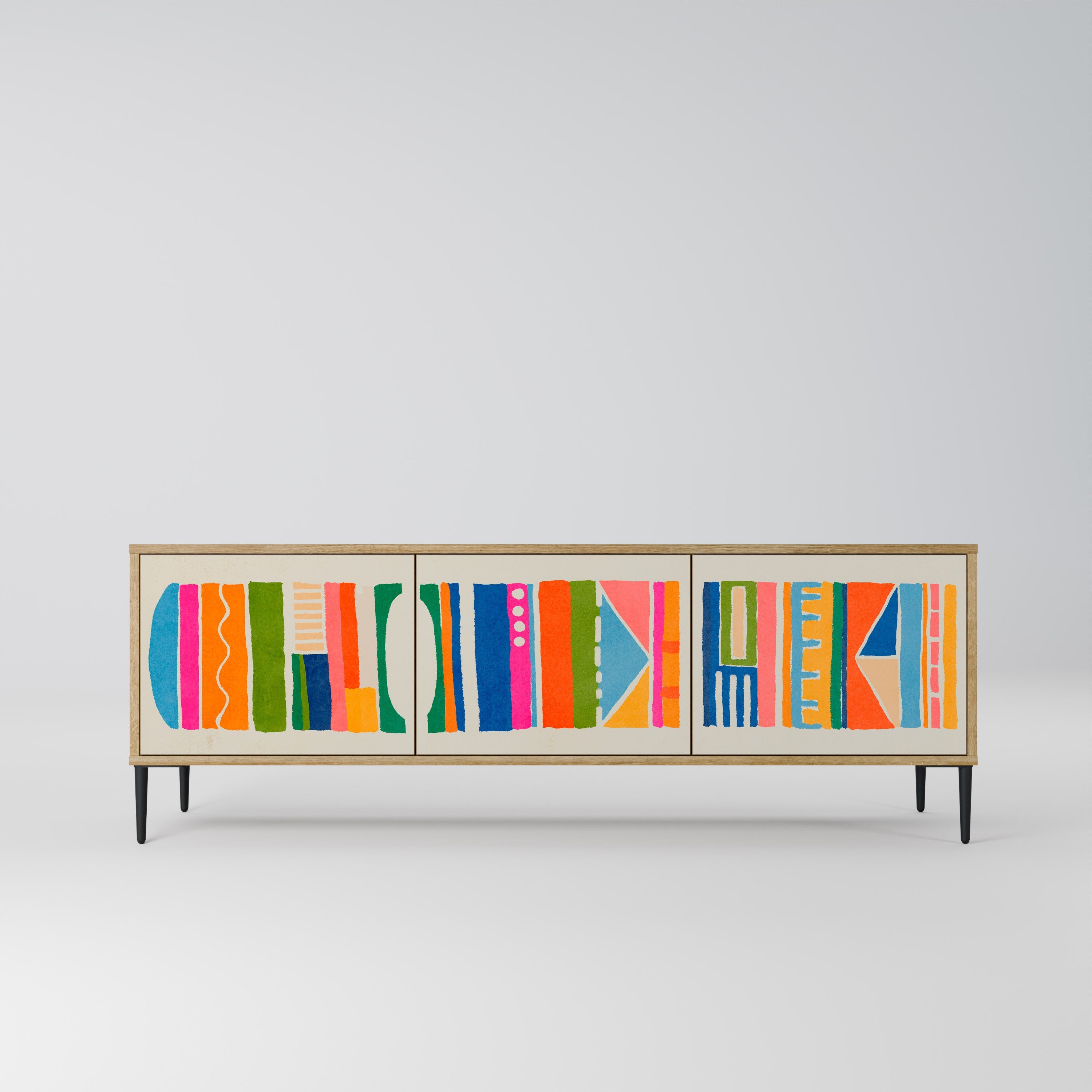 GEOMETRIC SHINE TV-Lowboard mit 3 Türen in Eiche-Optik