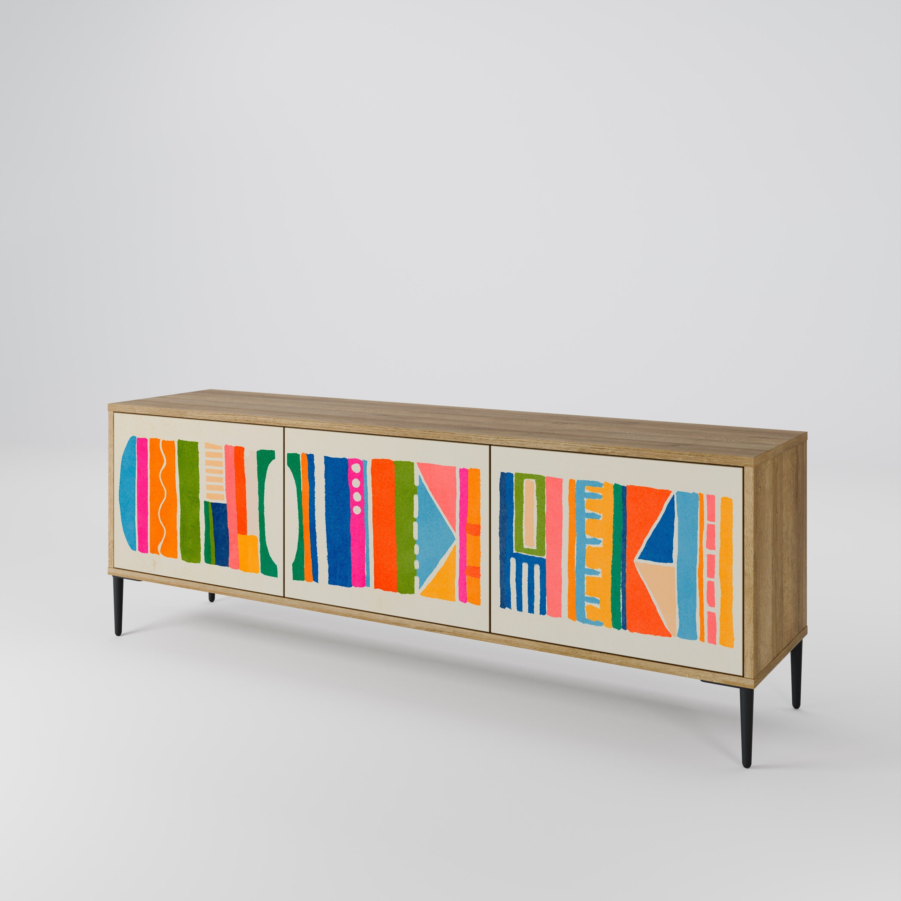 GEOMETRIC SHINE TV-Lowboard mit 3 Türen in Eiche-Optik
