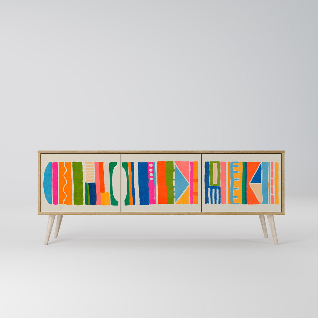 GEOMETRIC SHINE TV-Lowboard mit 3 Türen in Eiche-Optik