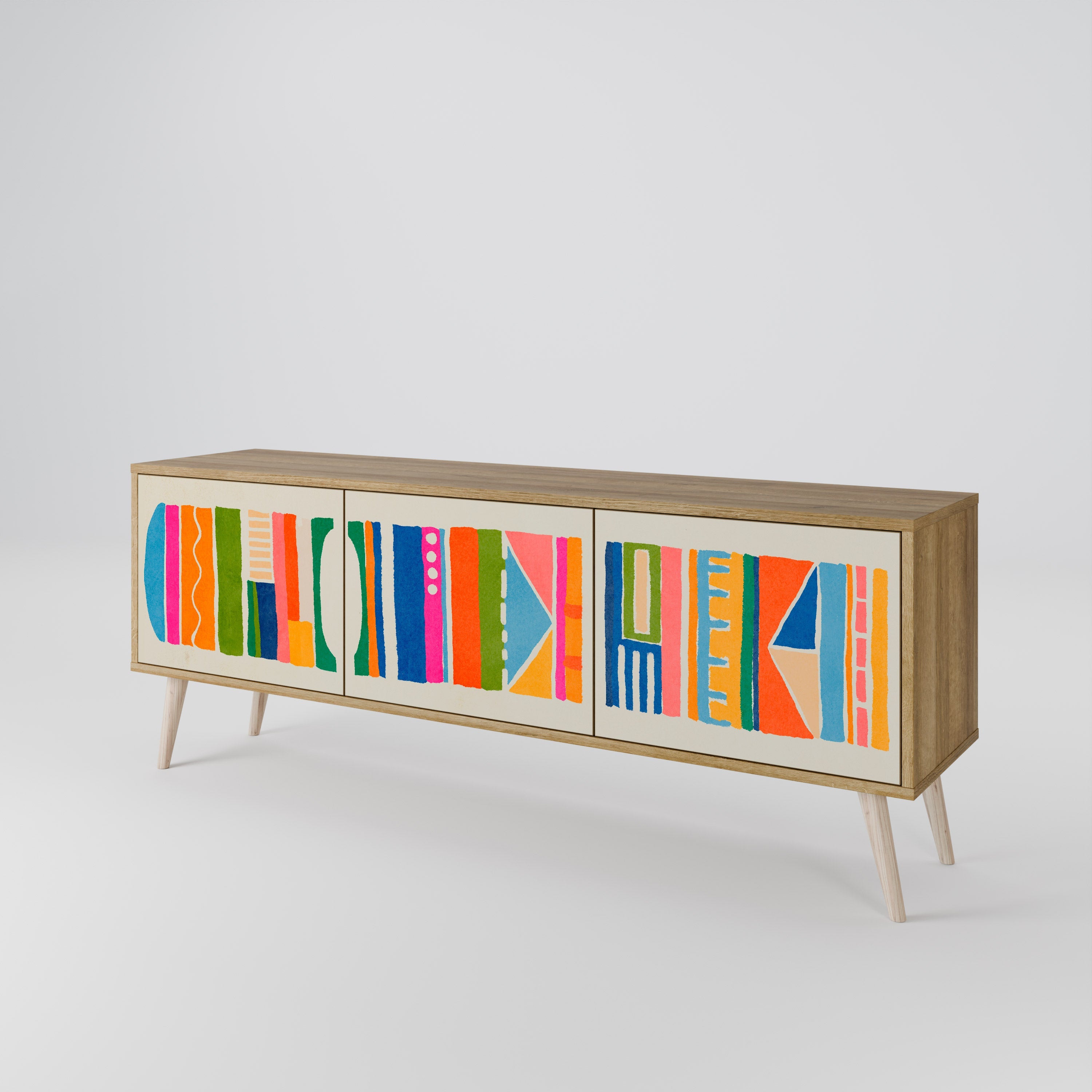 GEOMETRIC SHINE TV-Lowboard mit 3 Türen in Eiche-Optik