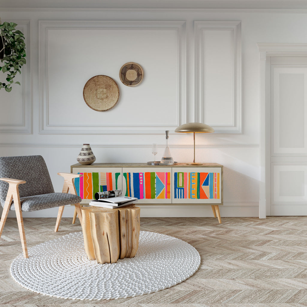 GEOMETRIC SHINE TV-Lowboard mit 3 Türen in Eiche-Optik