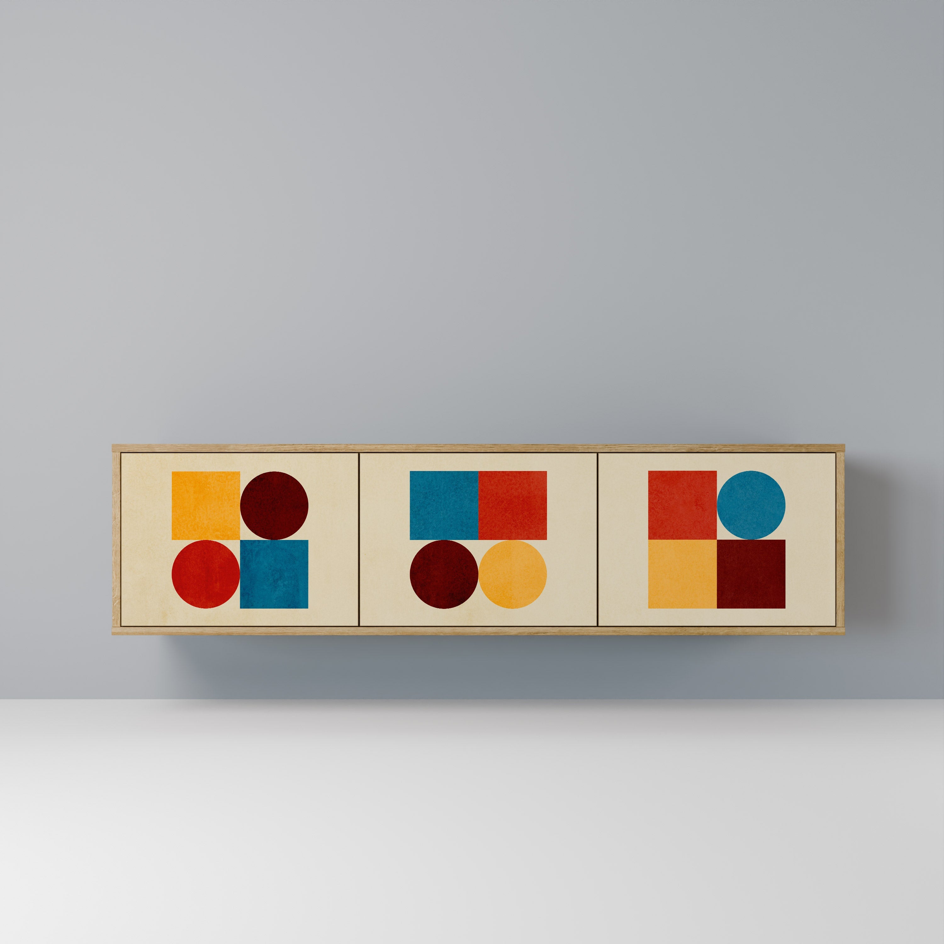 GEOMETRIC PUZZLE TV-Lowboard mit 3 Türen in Eiche-Optik