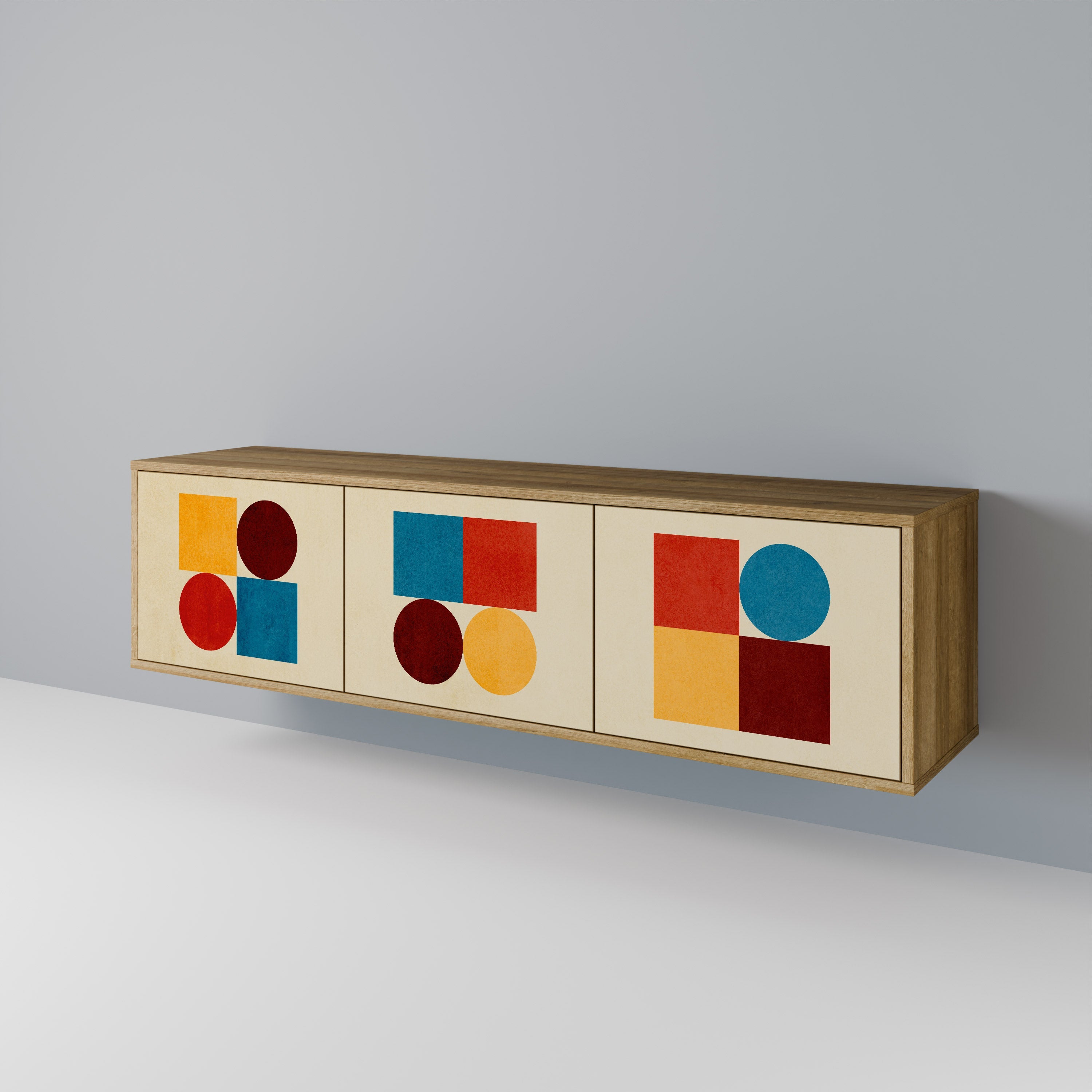 GEOMETRIC PUZZLE TV-Lowboard mit 3 Türen in Eiche-Optik