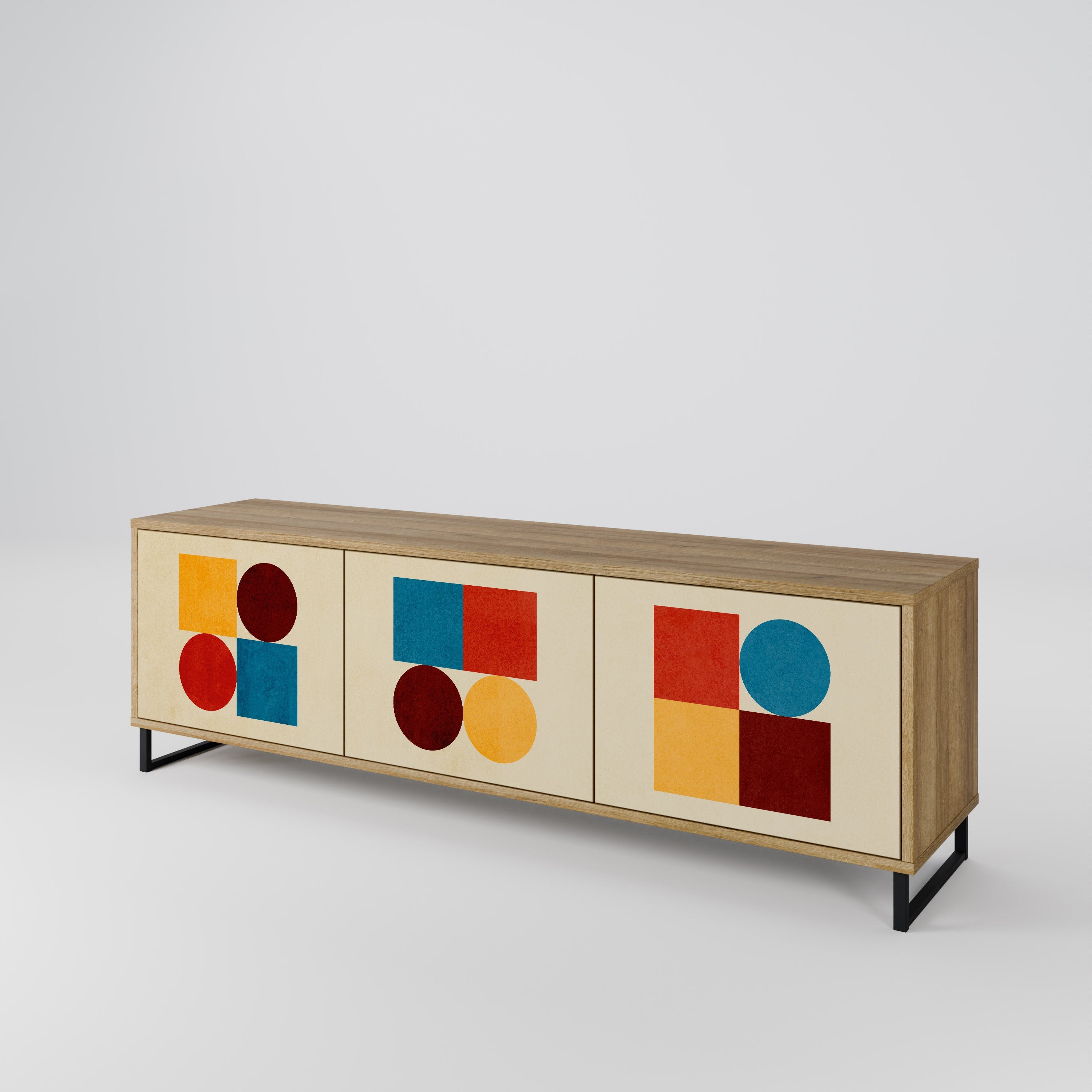 GEOMETRIC PUZZLE TV-Lowboard mit 3 Türen in Eiche-Optik