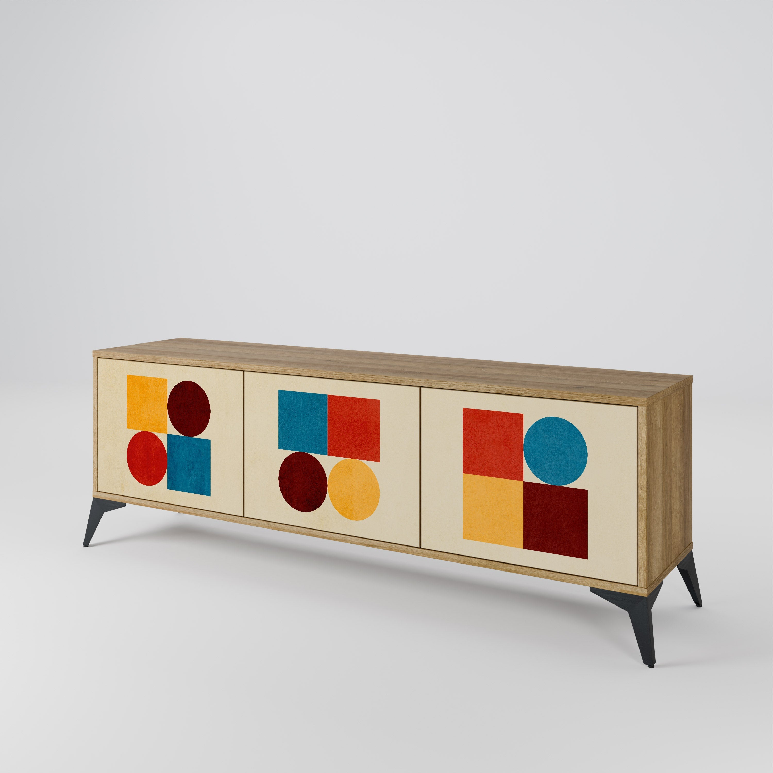 GEOMETRIC PUZZLE TV-Lowboard mit 3 Türen in Eiche-Optik