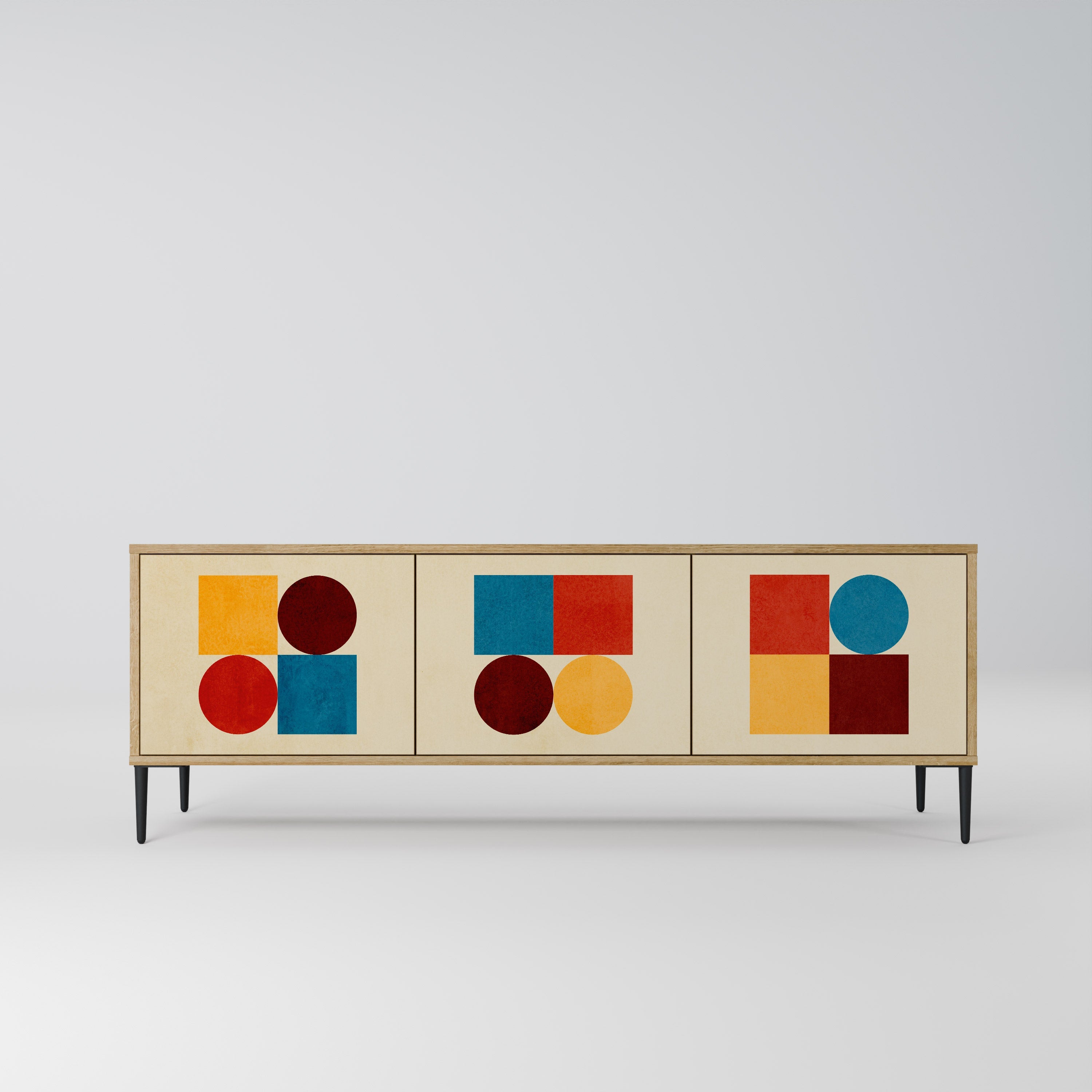 GEOMETRIC PUZZLE TV-Lowboard mit 3 Türen in Eiche-Optik