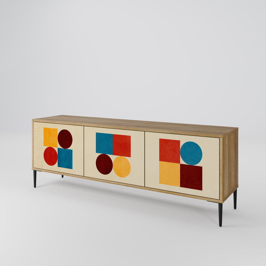 GEOMETRIC PUZZLE TV-Lowboard mit 3 Türen in Eiche-Optik