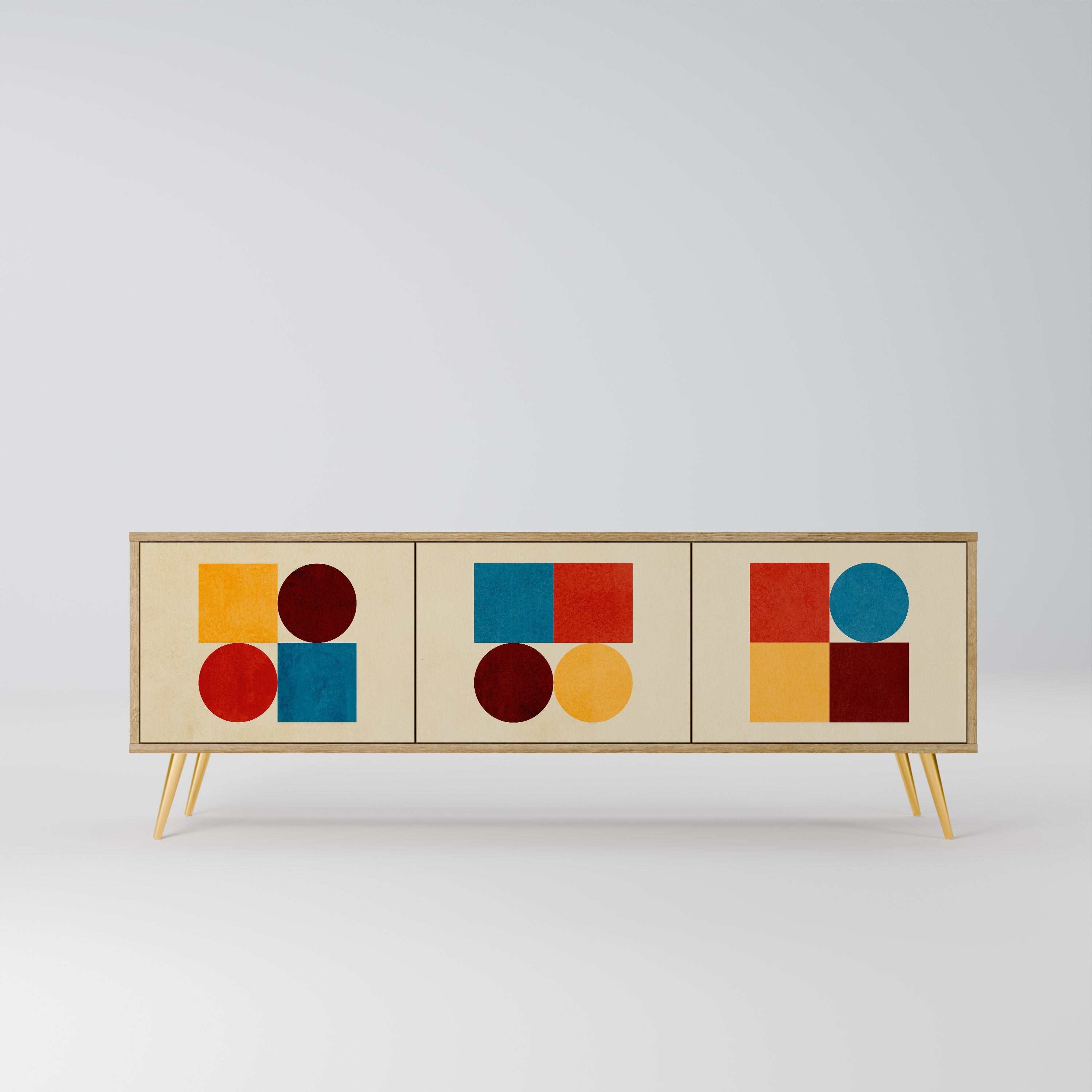 GEOMETRIC PUZZLE TV-Lowboard mit 3 Türen in Eiche-Optik