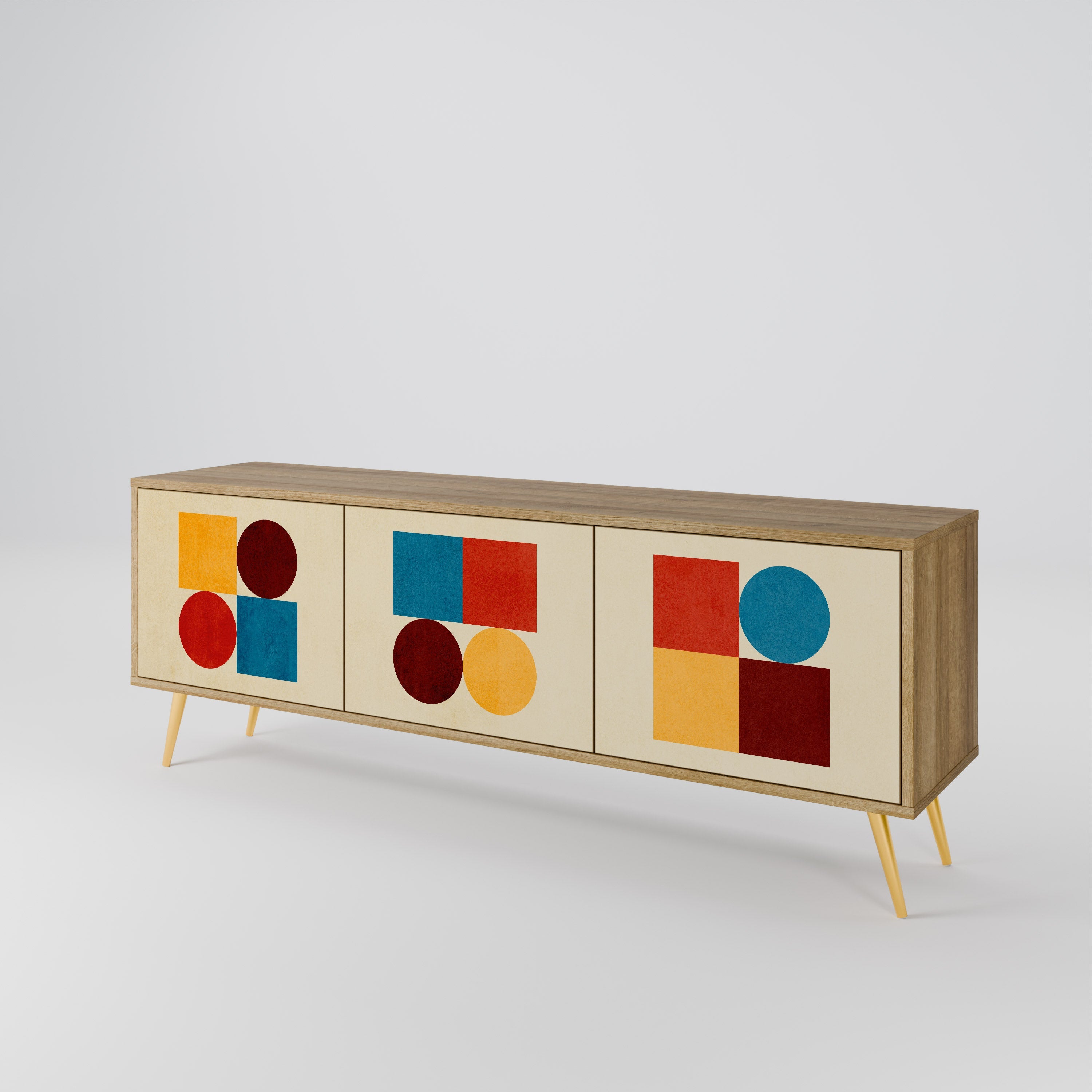 GEOMETRIC PUZZLE TV-Lowboard mit 3 Türen in Eiche-Optik