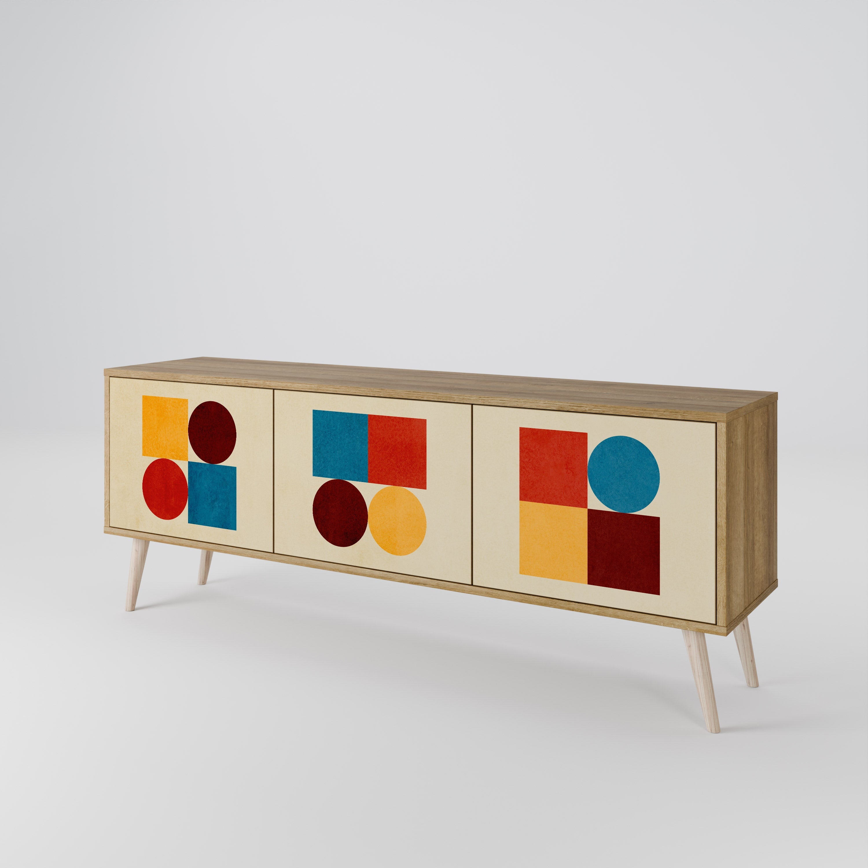 GEOMETRIC PUZZLE TV-Lowboard mit 3 Türen in Eiche-Optik