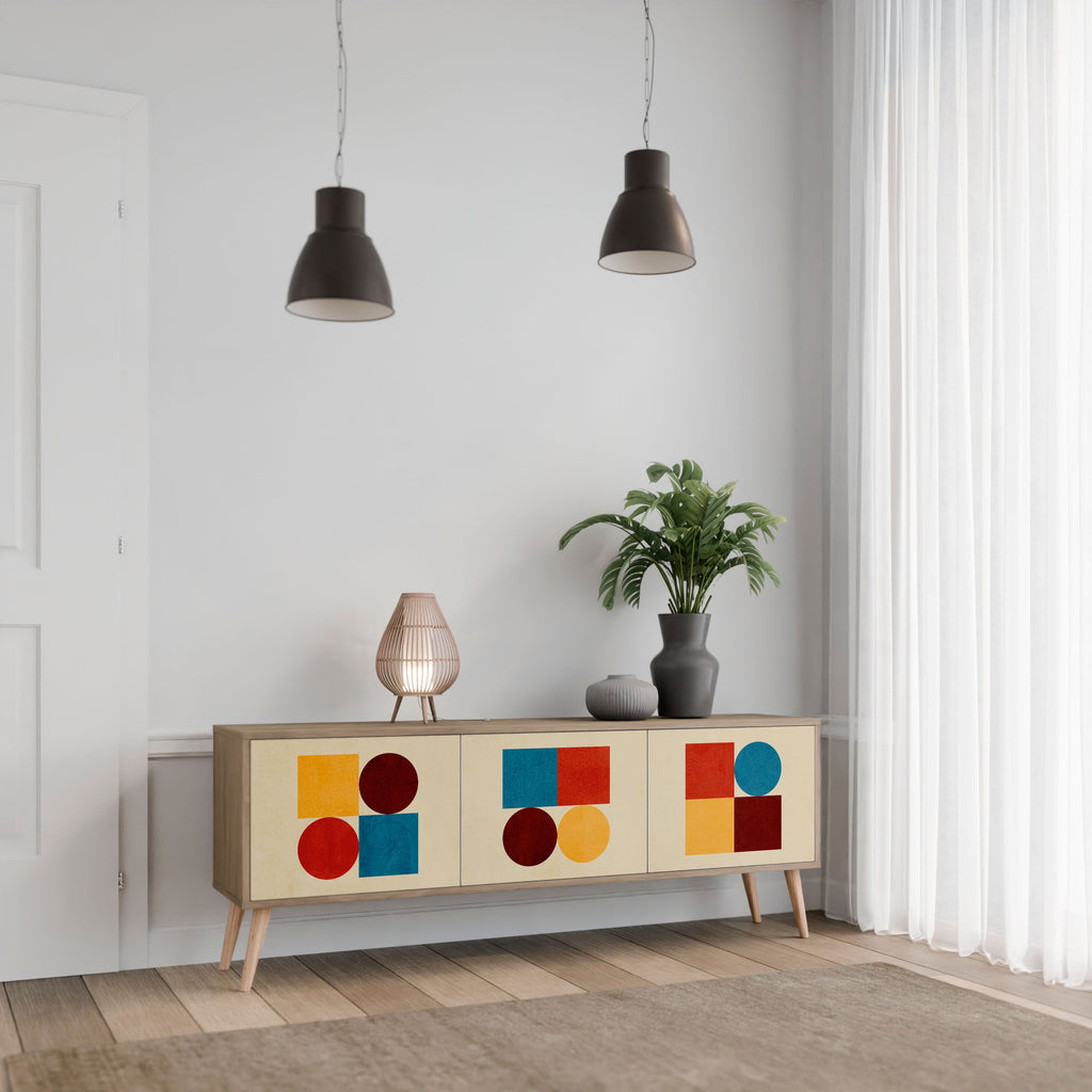 GEOMETRIC PUZZLE TV-Lowboard mit 3 Türen in Eiche-Optik