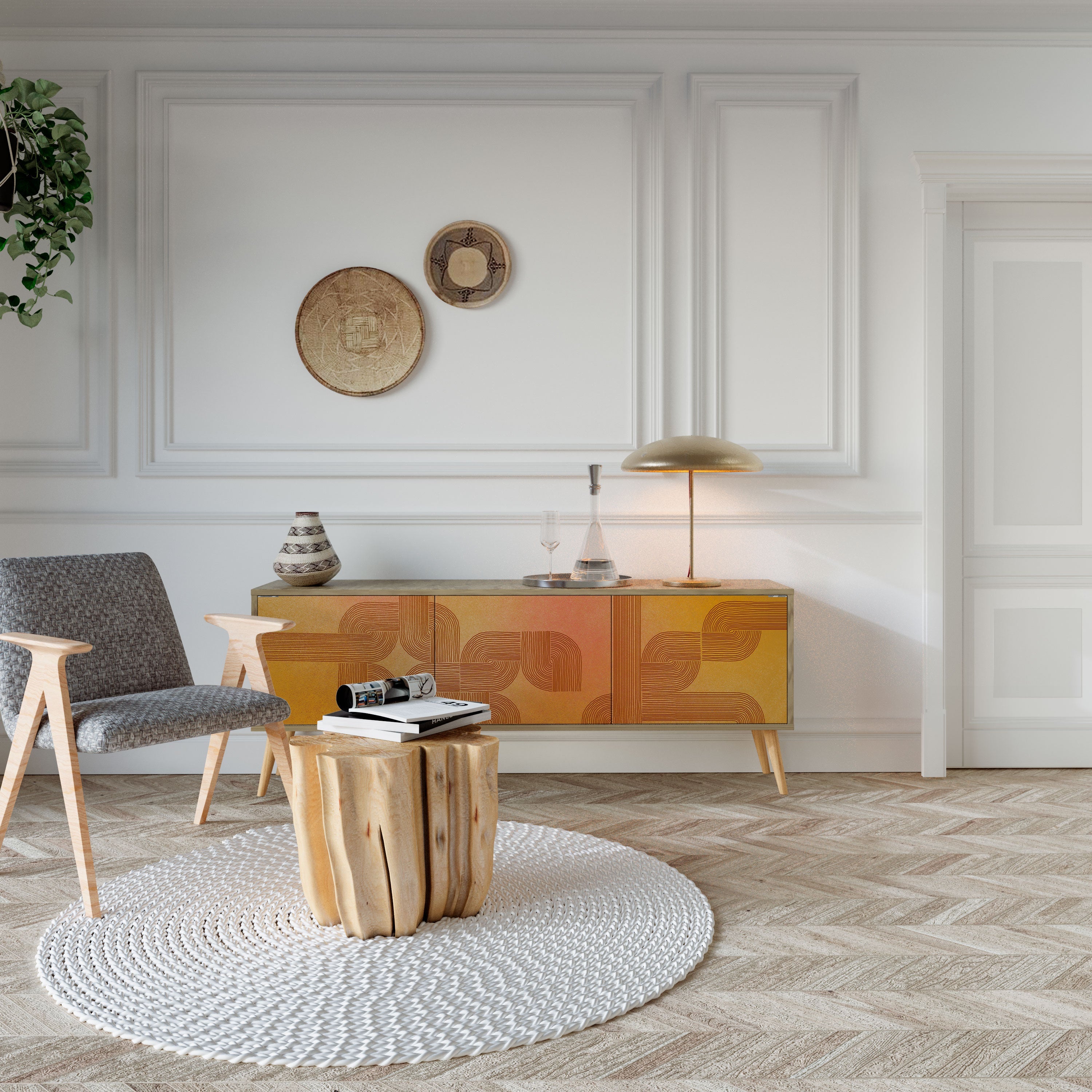 STRENGTHENING RELATION TV-Lowboard mit 3 Türen in Eiche-Optik