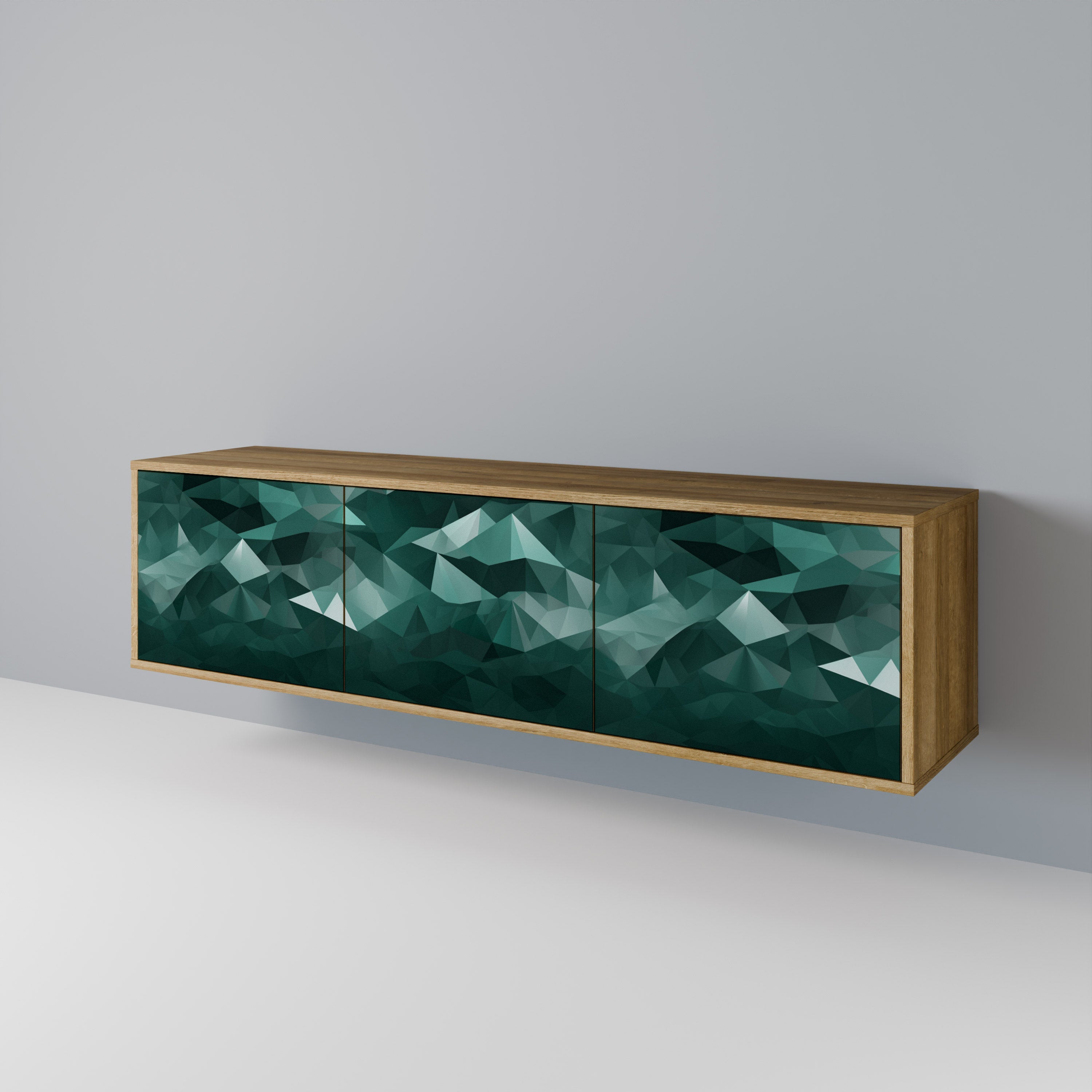 POLYGONAL FLOATING TV-Lowboard mit 3 Türen in Eiche-Optik