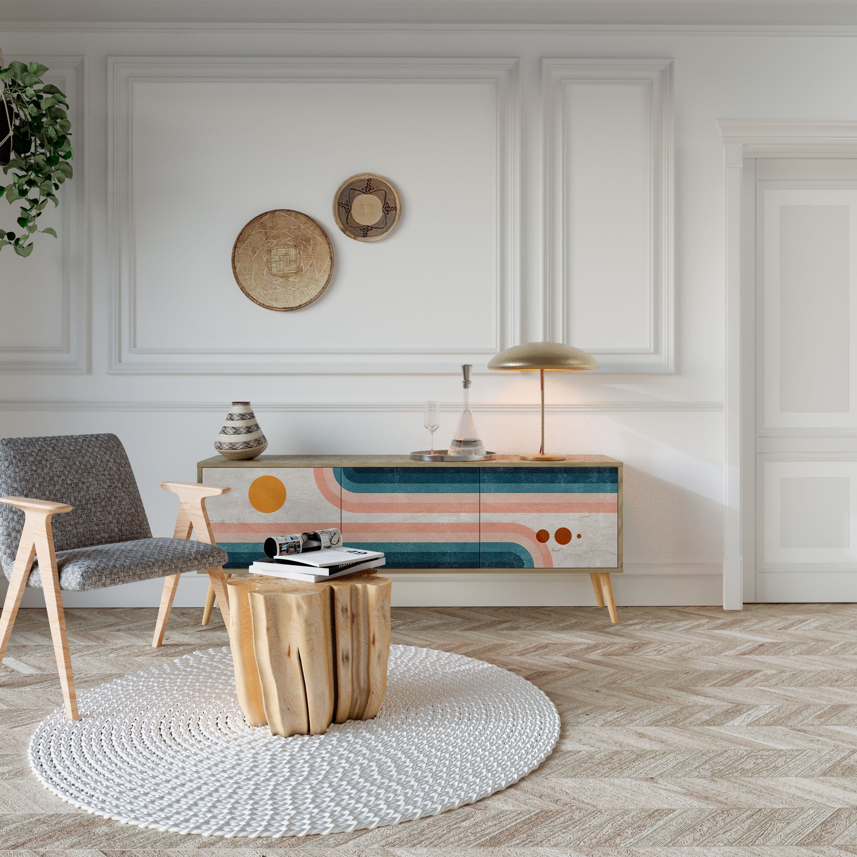 TWO HALVES TV-Lowboard mit 3 Türen in Eiche-Optik