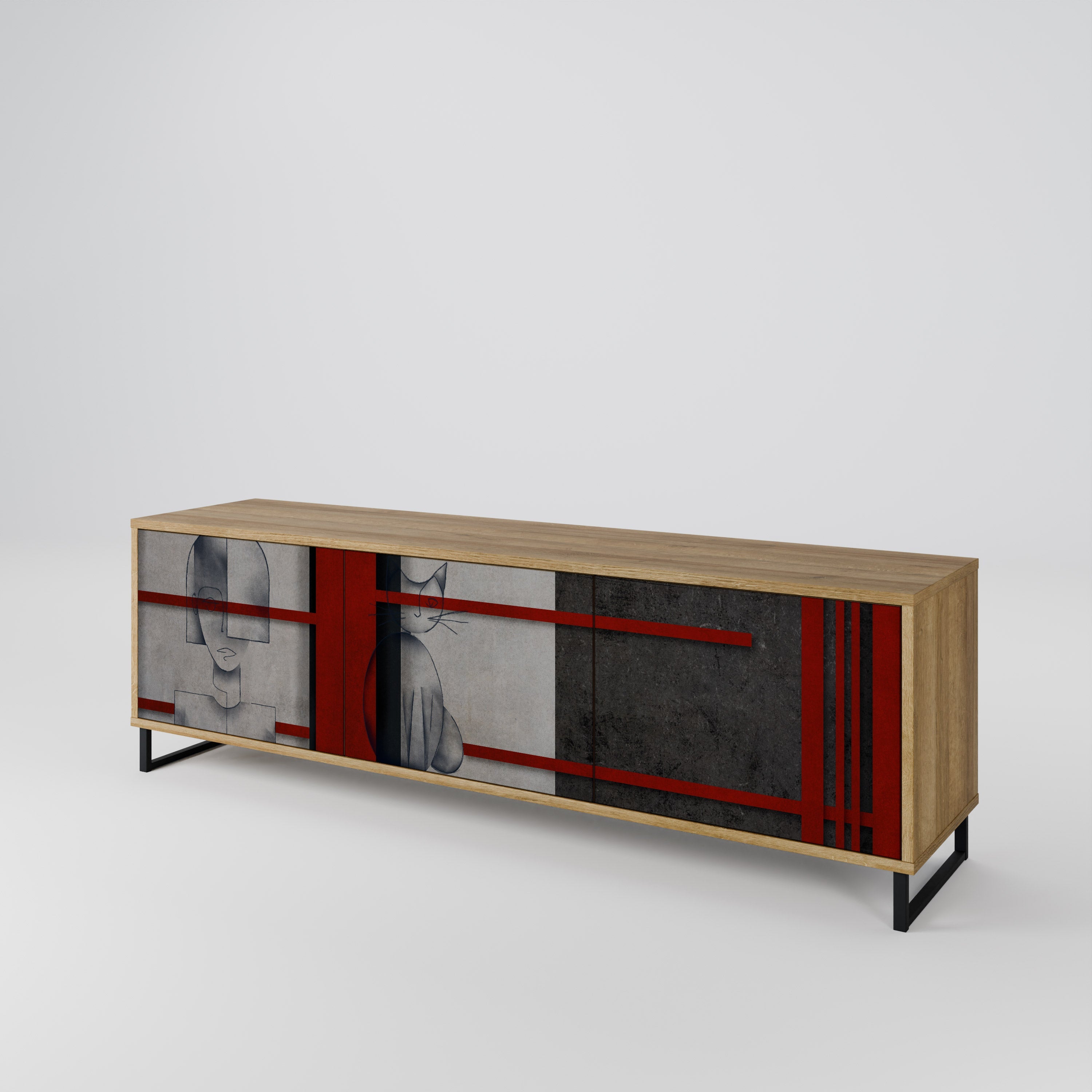 GRAY FIGURES TV-Lowboard mit 3 Türen in Eiche-Optik