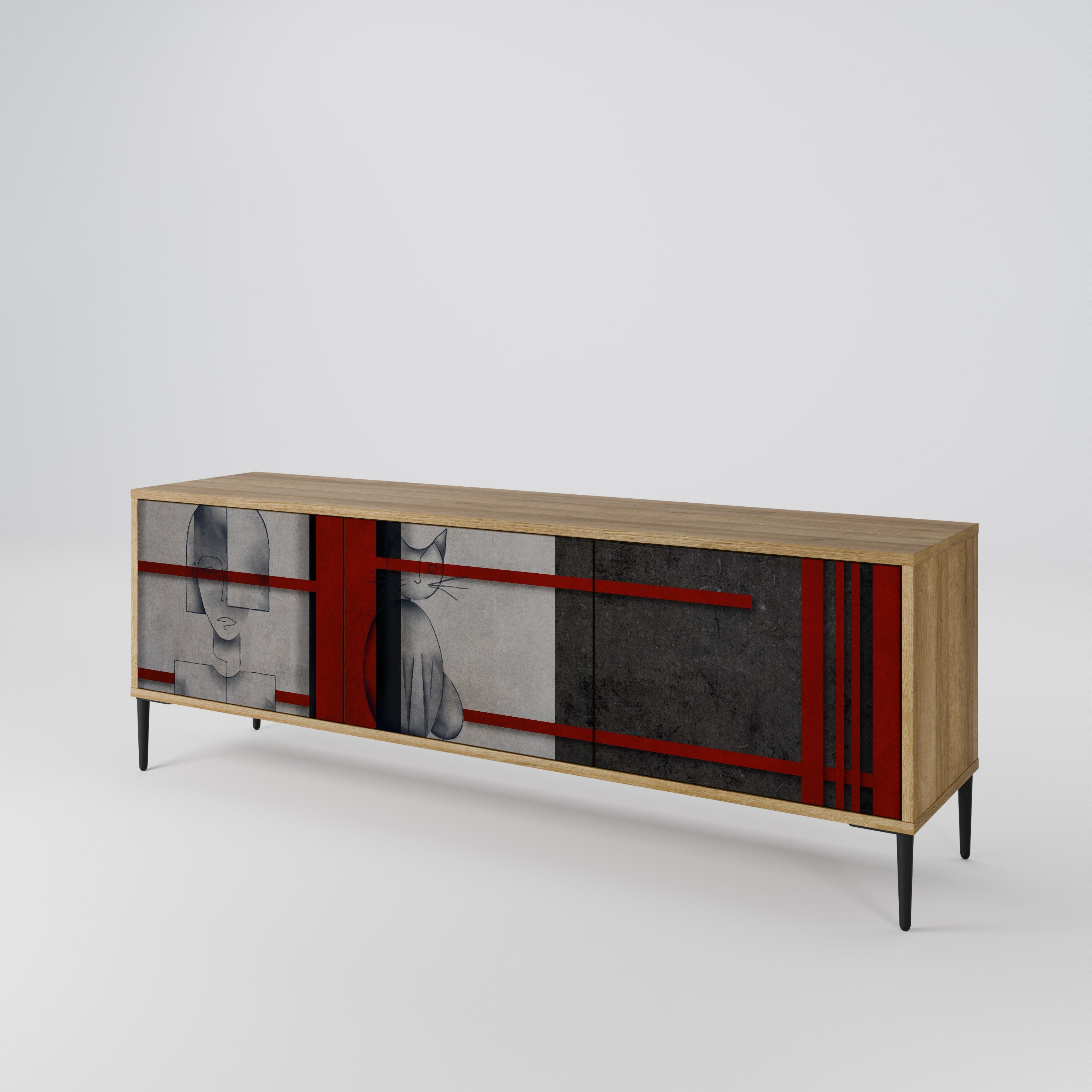 GRAY FIGURES TV-Lowboard mit 3 Türen in Eiche-Optik