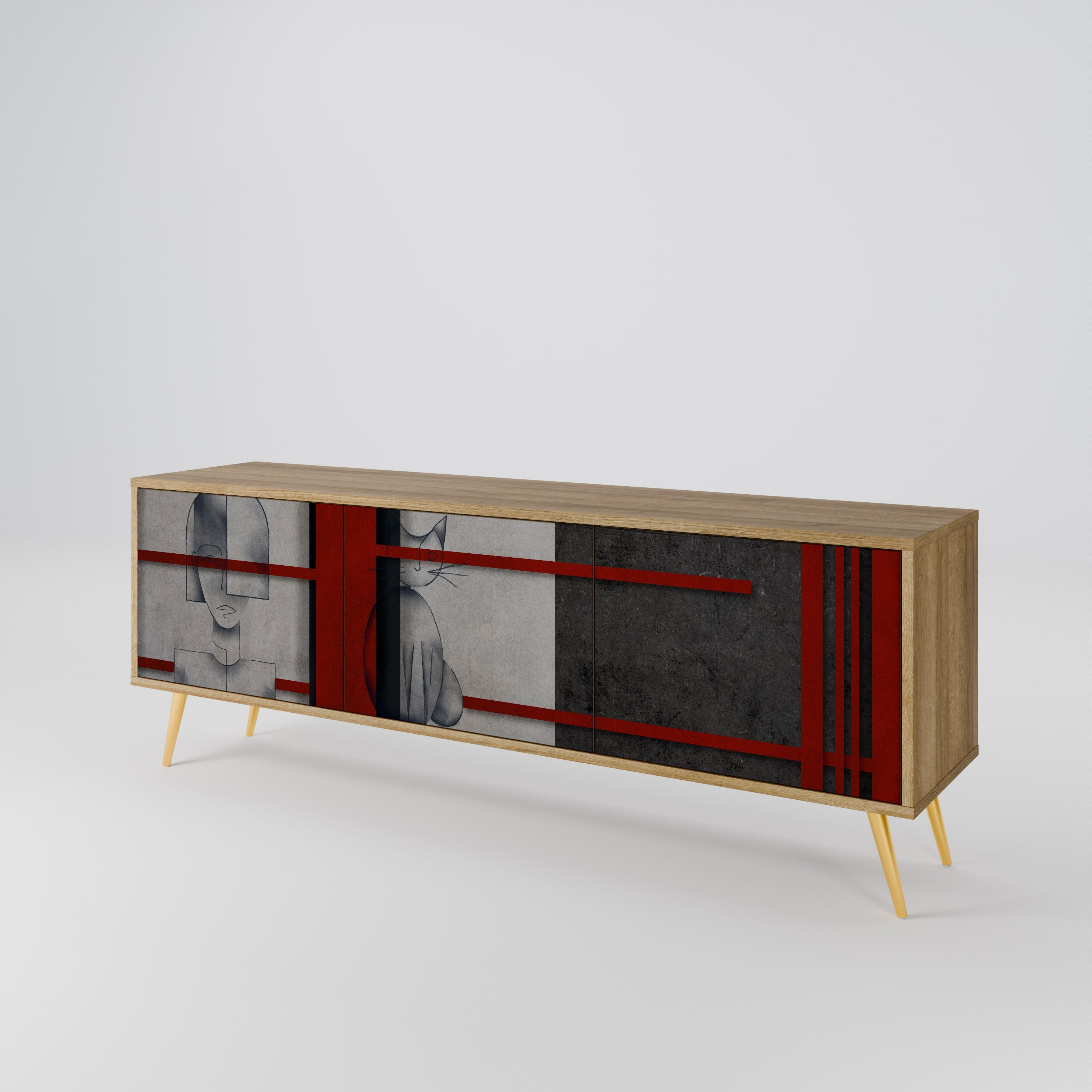 GRAY FIGURES TV-Lowboard mit 3 Türen in Eiche-Optik