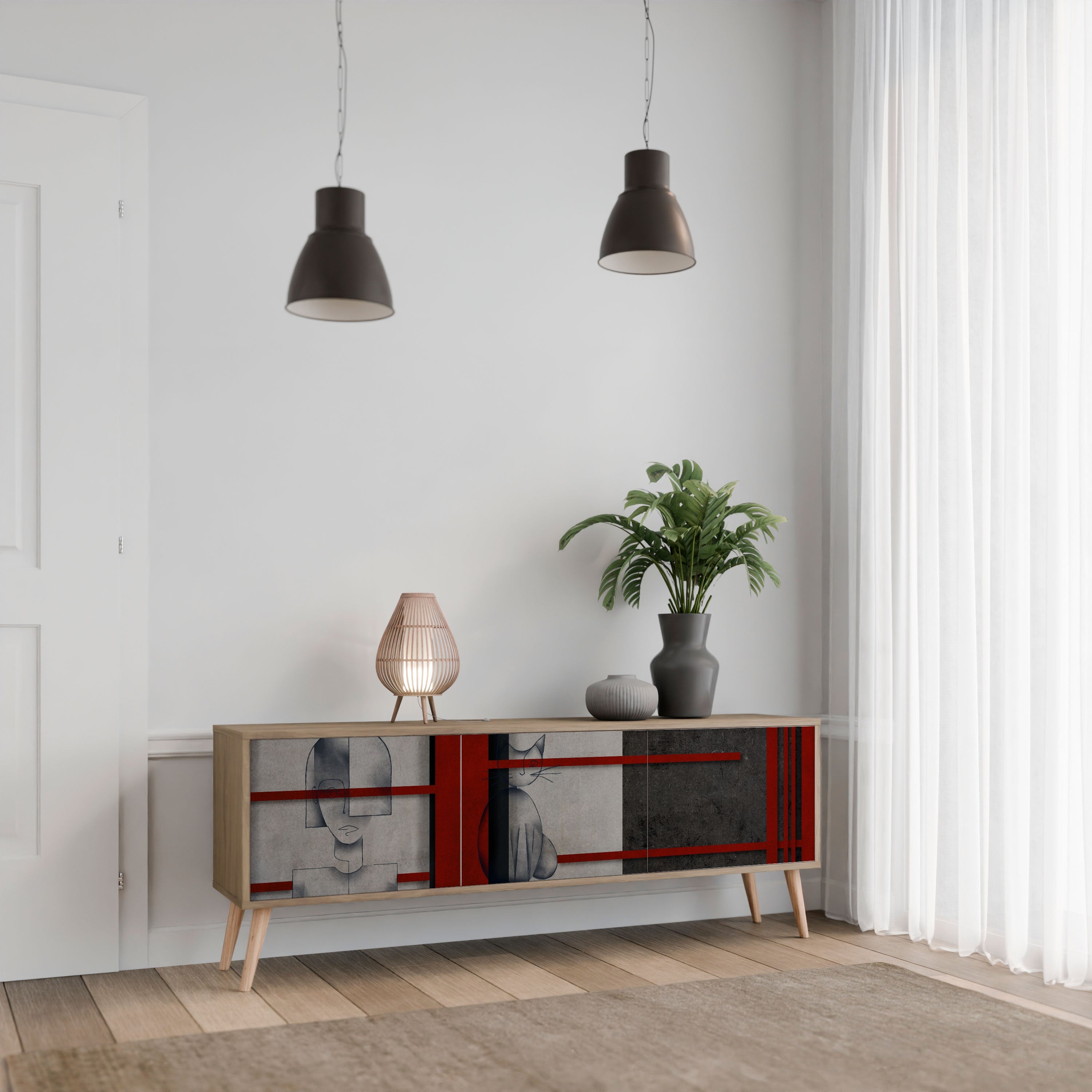 GRAY FIGURES TV-Lowboard mit 3 Türen in Eiche-Optik